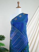 Kanchipuram Silk Peacock Blue 100% Pure Silk - Manoranjitham Weaves - Handloom Store