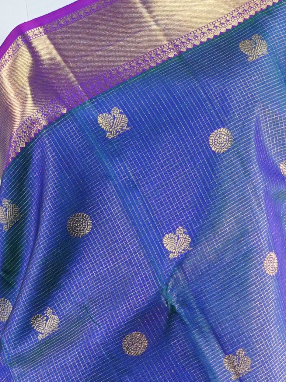 Kanchipuram Silk Blue 100% Pure Silk - Manoranjitham Weaves - Handloom Store