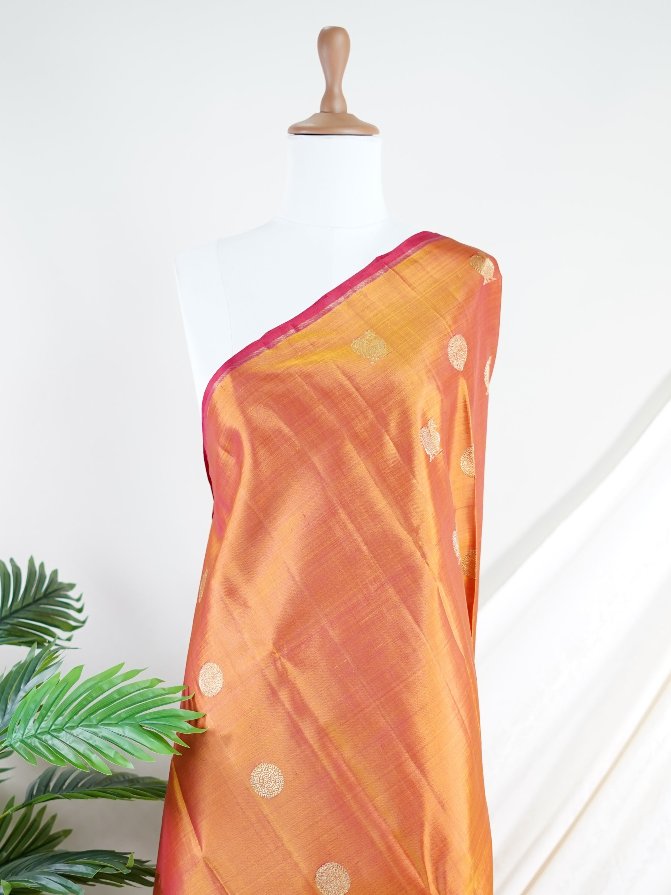 Kanchipuram Silk Orange 100% Pure Silk - Manoranjitham Weaves - Handloom Store