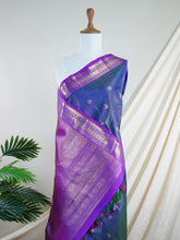 Kanchipuram Silk Blue 100% Pure Silk - Manoranjitham Weaves - Handloom Store