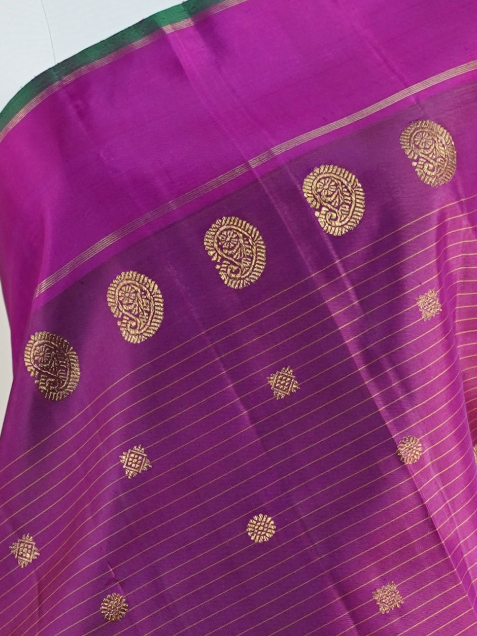 Kanchipuram Silk Magenta Pink 100% Pure Silk - Manoranjitham Weaves - Handloom Store