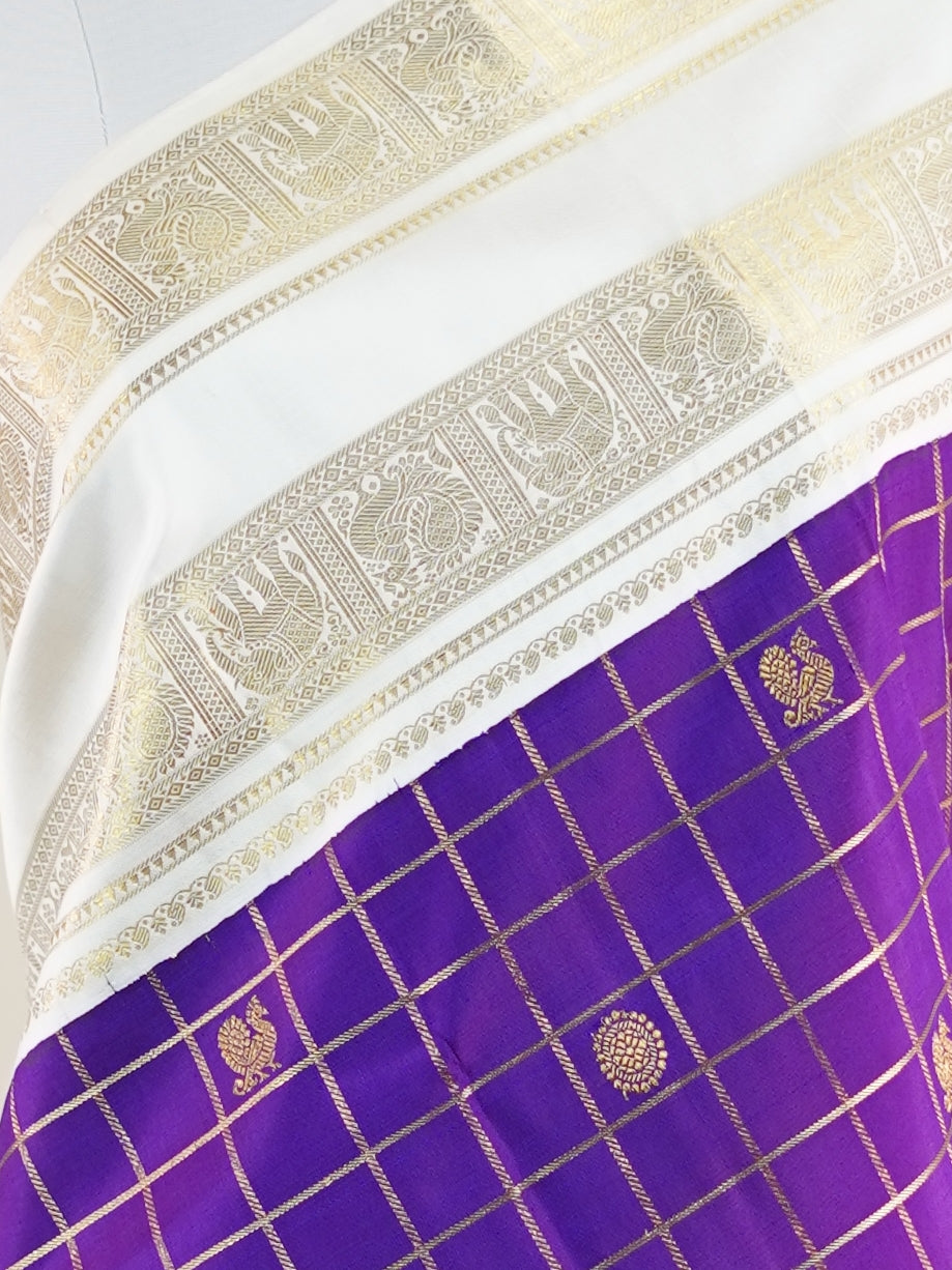 Kanchipuram Silk Purple 100% Pure Silk - Manoranjitham Weaves - Handloom Store