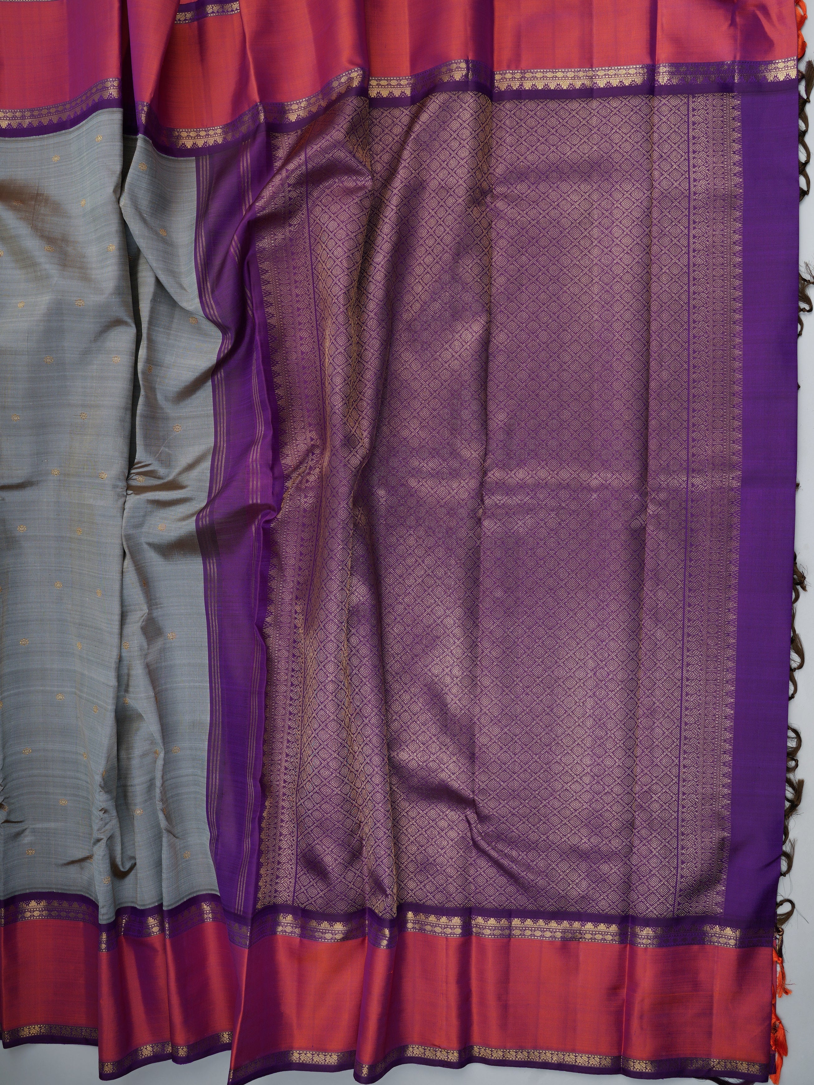 Kanchipuram Silk Grey 100% Pure Silk - Manoranjitham Weaves - Handloom Store