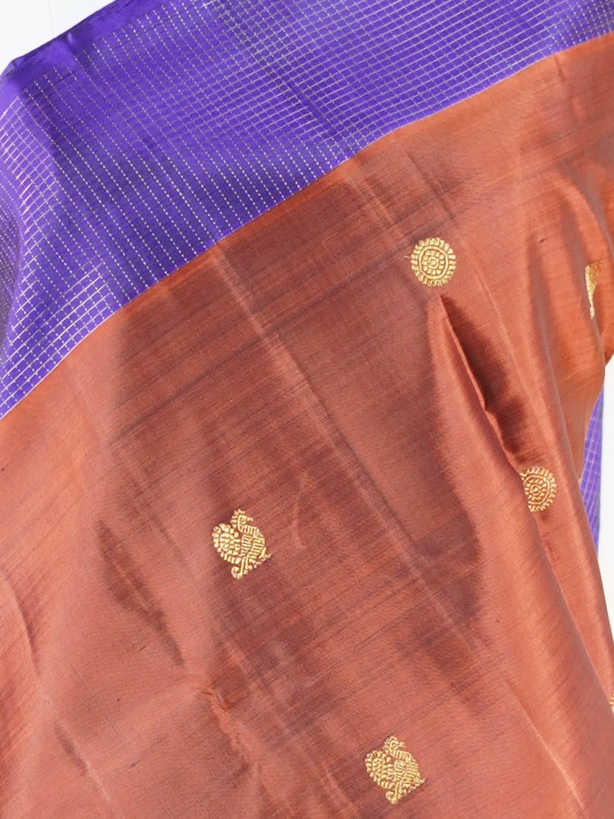 Kanchipuram Silk Brown 100% Pure Silk - Manoranjitham Weaves - Handloom Store