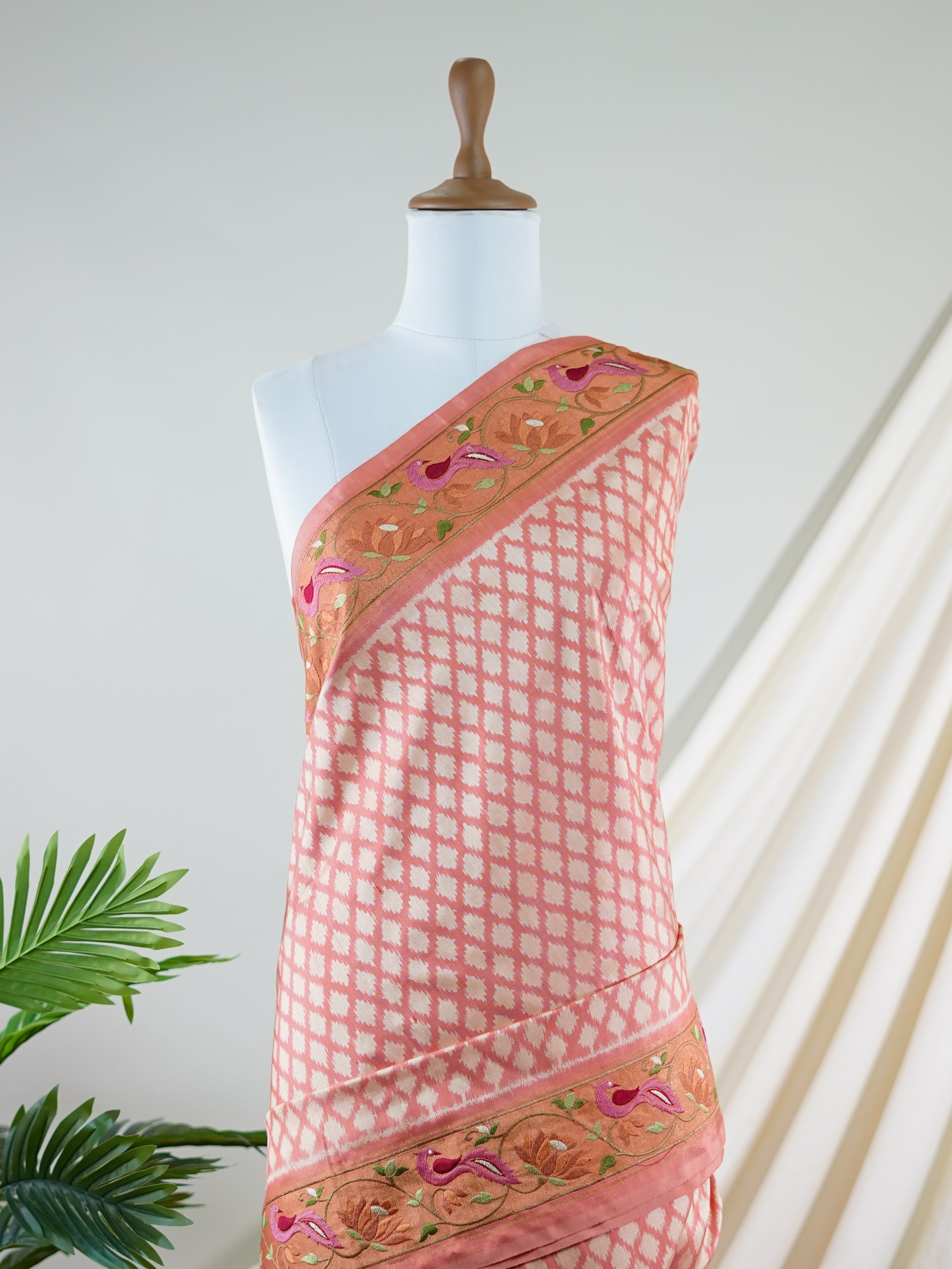 Kanchipuram Silk Dark Peach 100% Pure Silk - Manoranjitham Weaves - Handloom Store