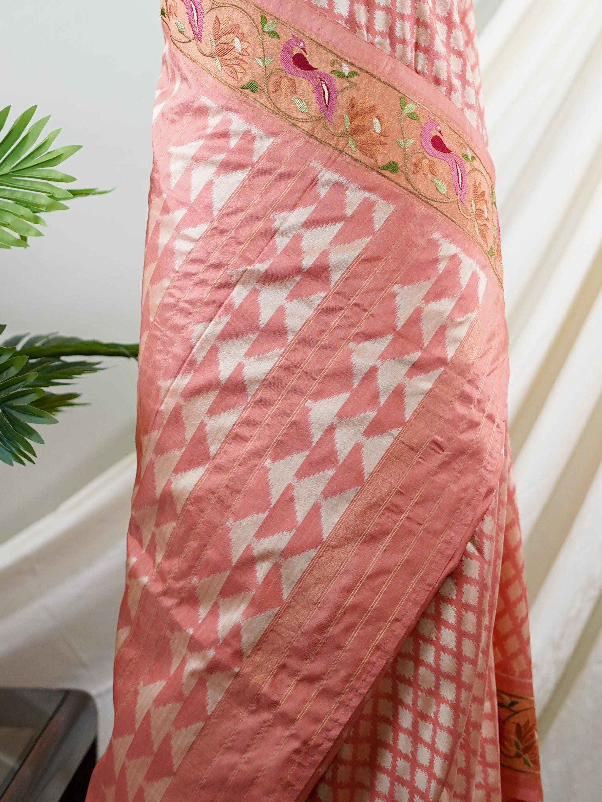 Kanchipuram Silk Dark Peach 100% Pure Silk - Manoranjitham Weaves - Handloom Store