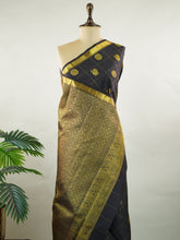 Tvesha – Black Pure Kanjivaram Silk Saree | Classic Checks
