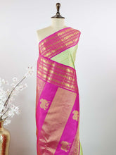 Manonmani – Pista Green Pure Kanjivaram Silk Saree | Veldhari Weave
