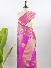 Manonmani - Pista Green Pure Kanjivaram Silk Saree | Veldhari Weave