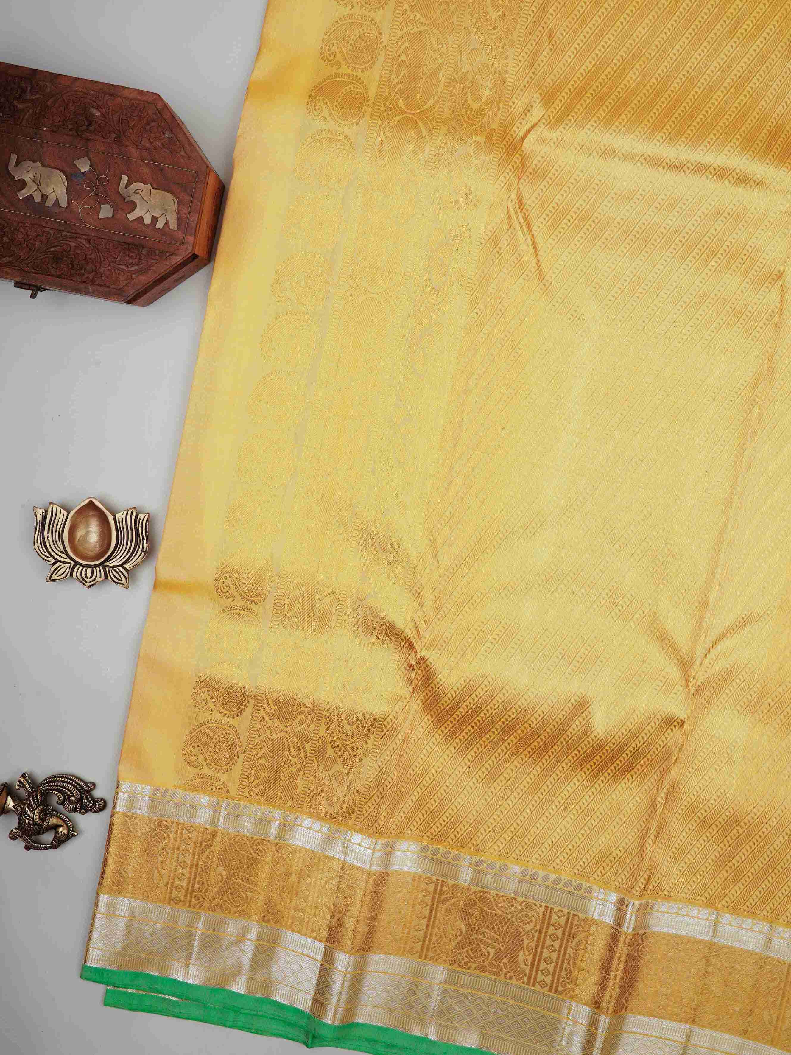Kanchipuram Silk Ivory 100% Pure Silk - Manoranjitham Weaves - Handloom Store