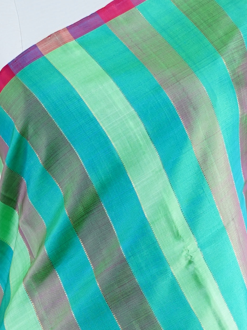 Kanchipuram Silk Green And Brown 100% Pure Silk - Manoranjitham Weaves - Handloom Store