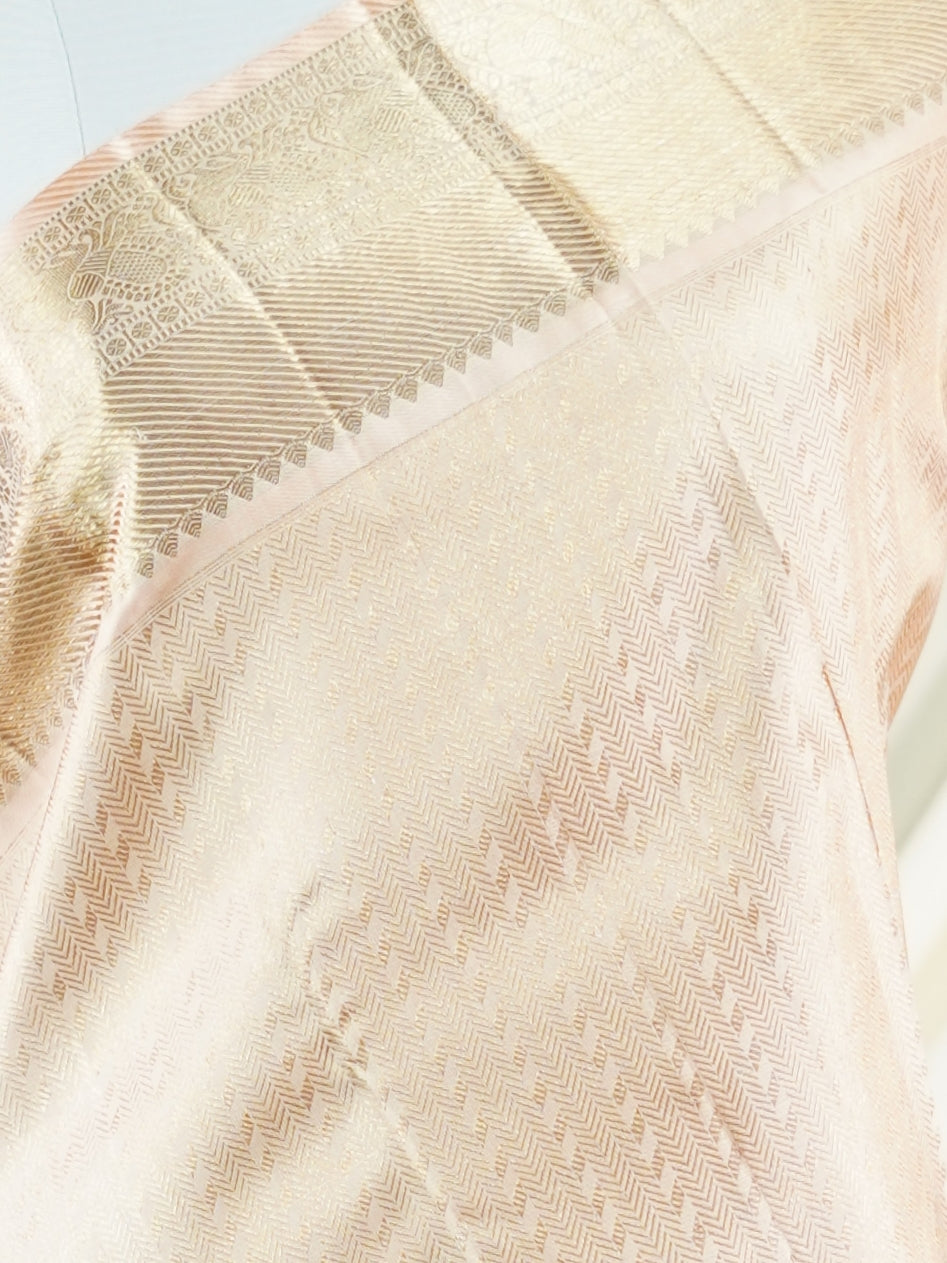 Kanchipuram Silk Peach 100% Pure Silk - Manoranjitham Weaves - Handloom Store