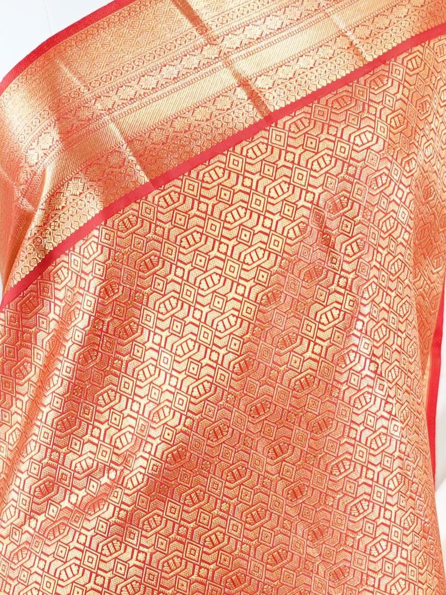 Kanchipuram Silk Red 100% Pure Silk - Manoranjitham Weaves - Handloom Store