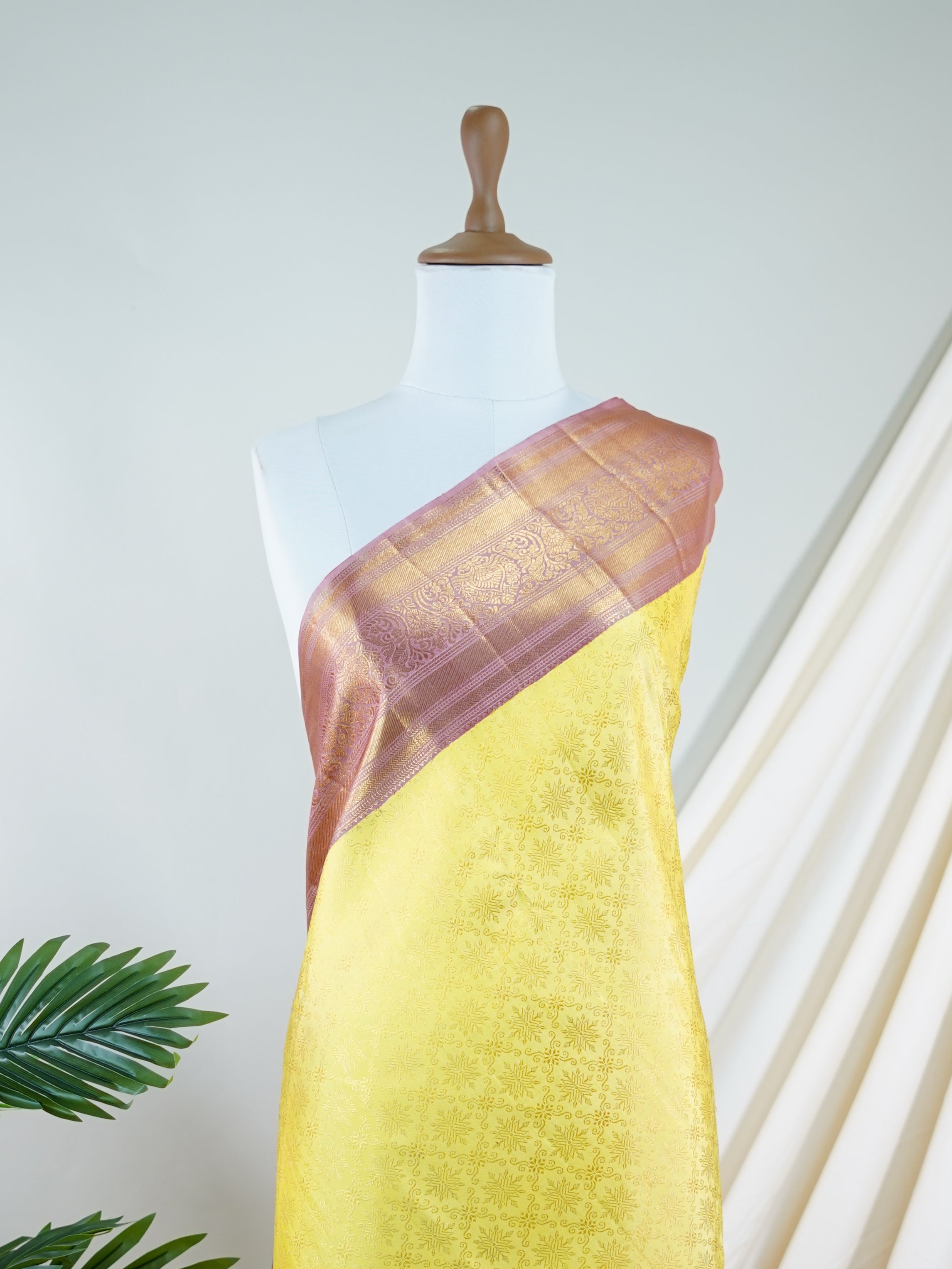 Kanchipuram Silk Yellow 100% Pure Silk - Manoranjitham Weaves - Handloom Store