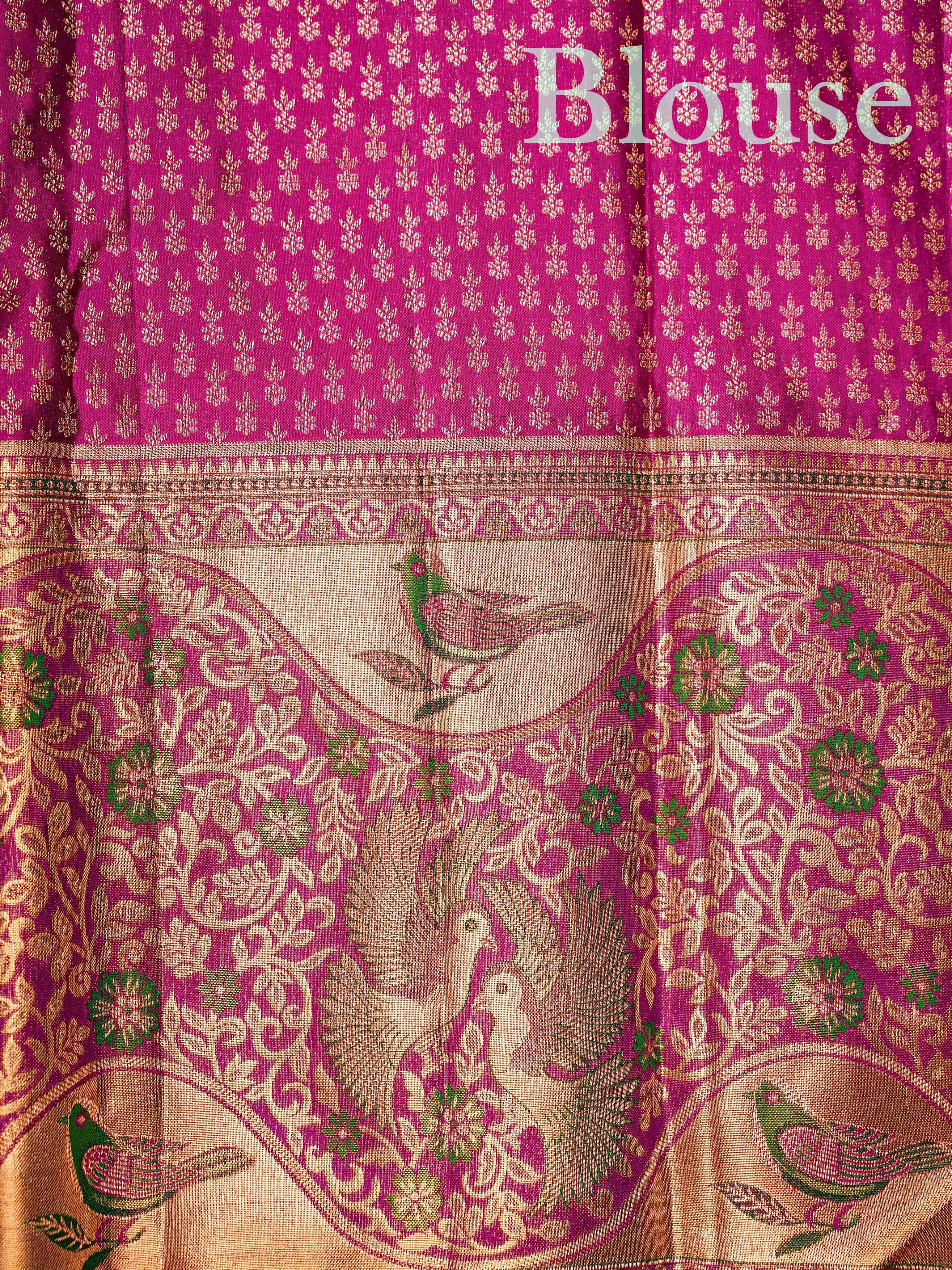 Kanchipuram Silk Peach 100% Pure Silk - Manoranjitham Weaves - Handloom Store