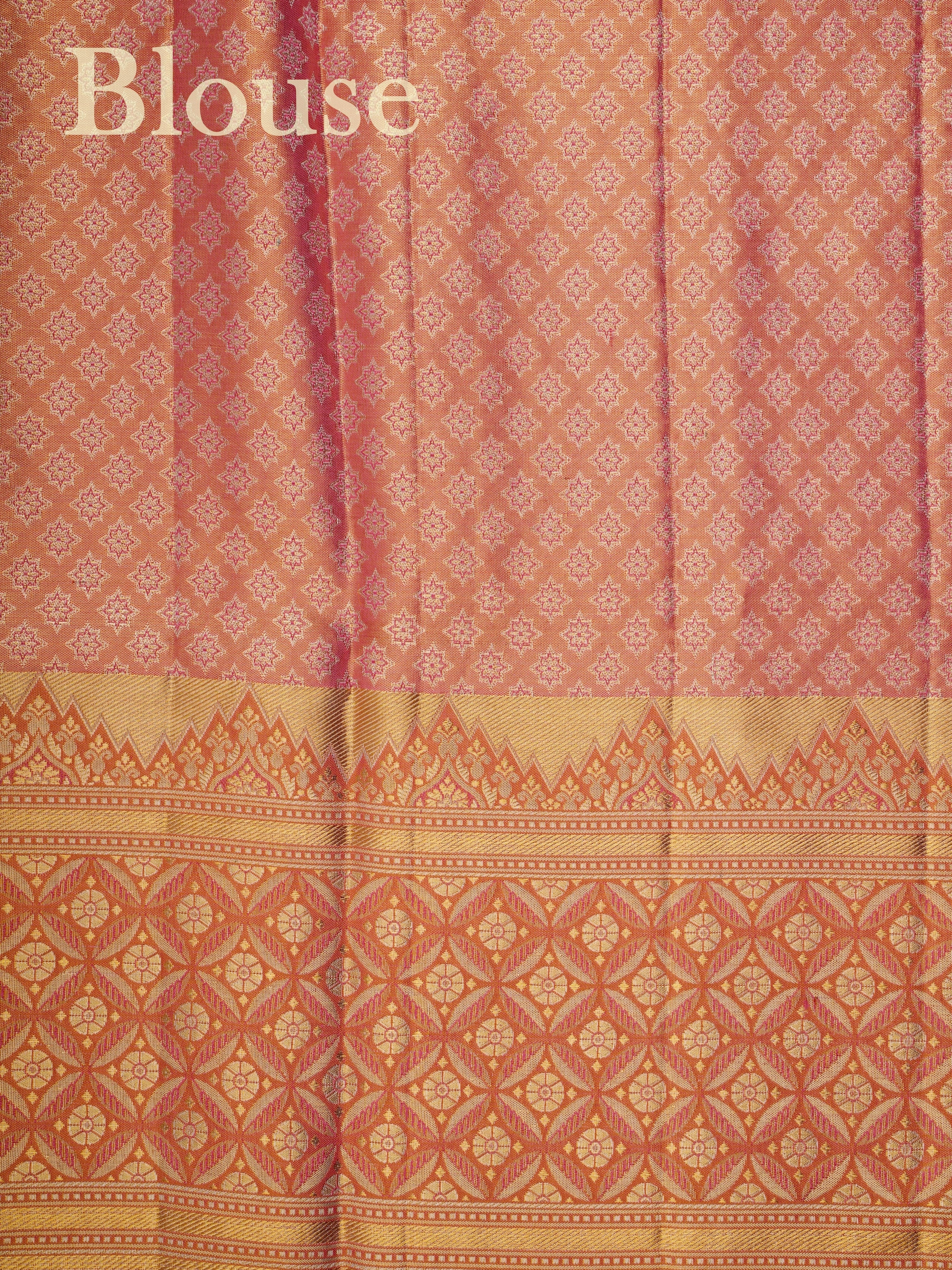 Kanchipuram Silk Golden Cream 100% Pure Silk - Manoranjitham Weaves - Handloom Store