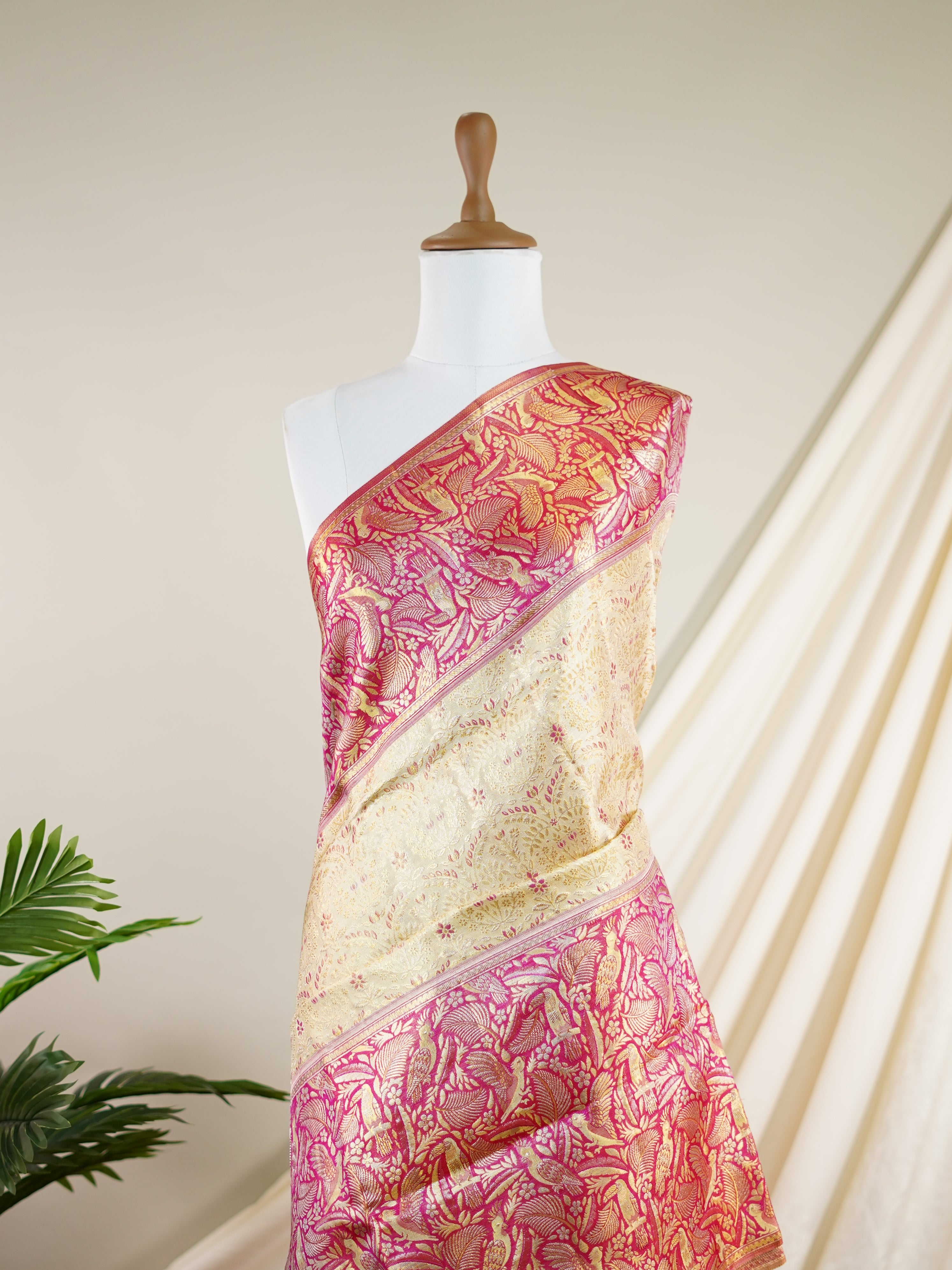 Kanchipuram Silk Light Biscuit 100% Pure Silk - Manoranjitham Weaves - Handloom Store