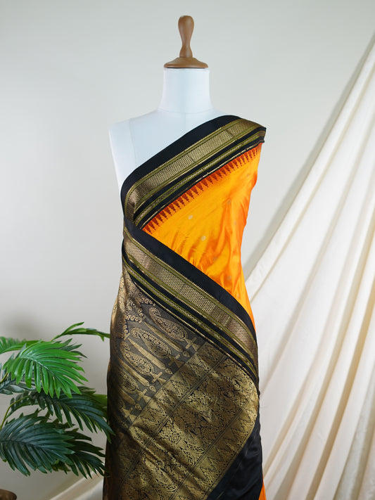 Narayanpet Orange 100% Pure Silk - Manoranjitham Weaves - Handloom Store