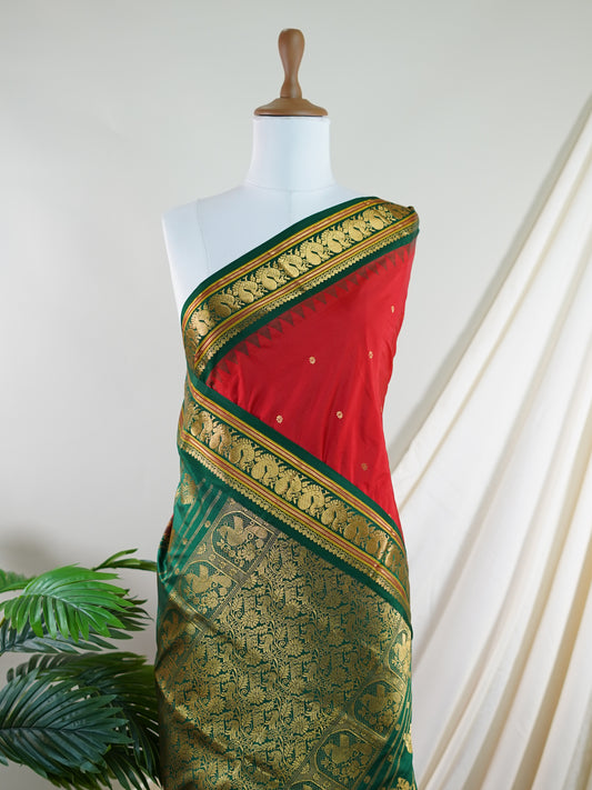 Narayanpet Red 100% Pure Silk - Manoranjitham Weaves - Handloom Store