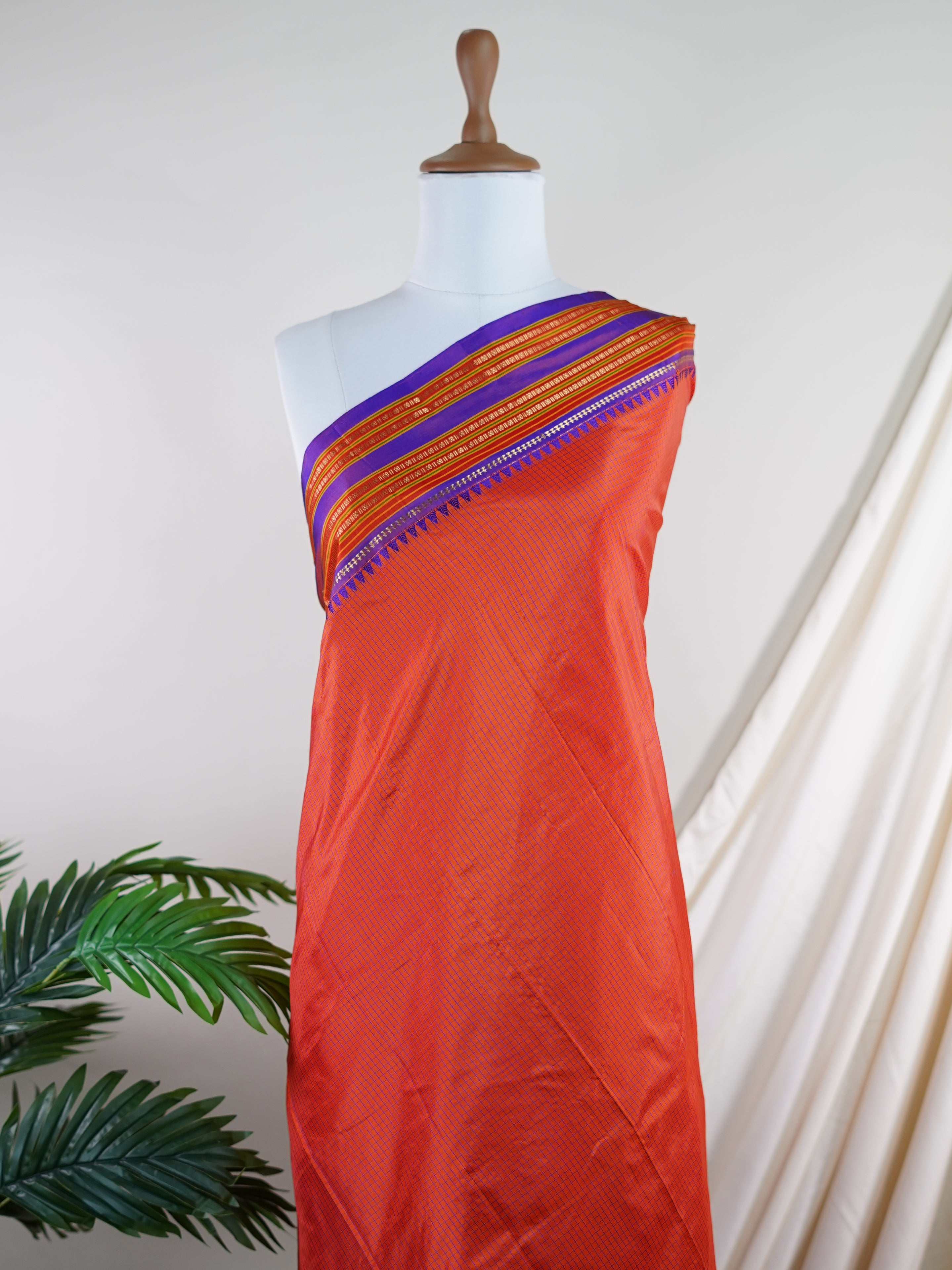Narayanpet Orange 100% Pure Silk - Manoranjitham Weaves - Handloom Store