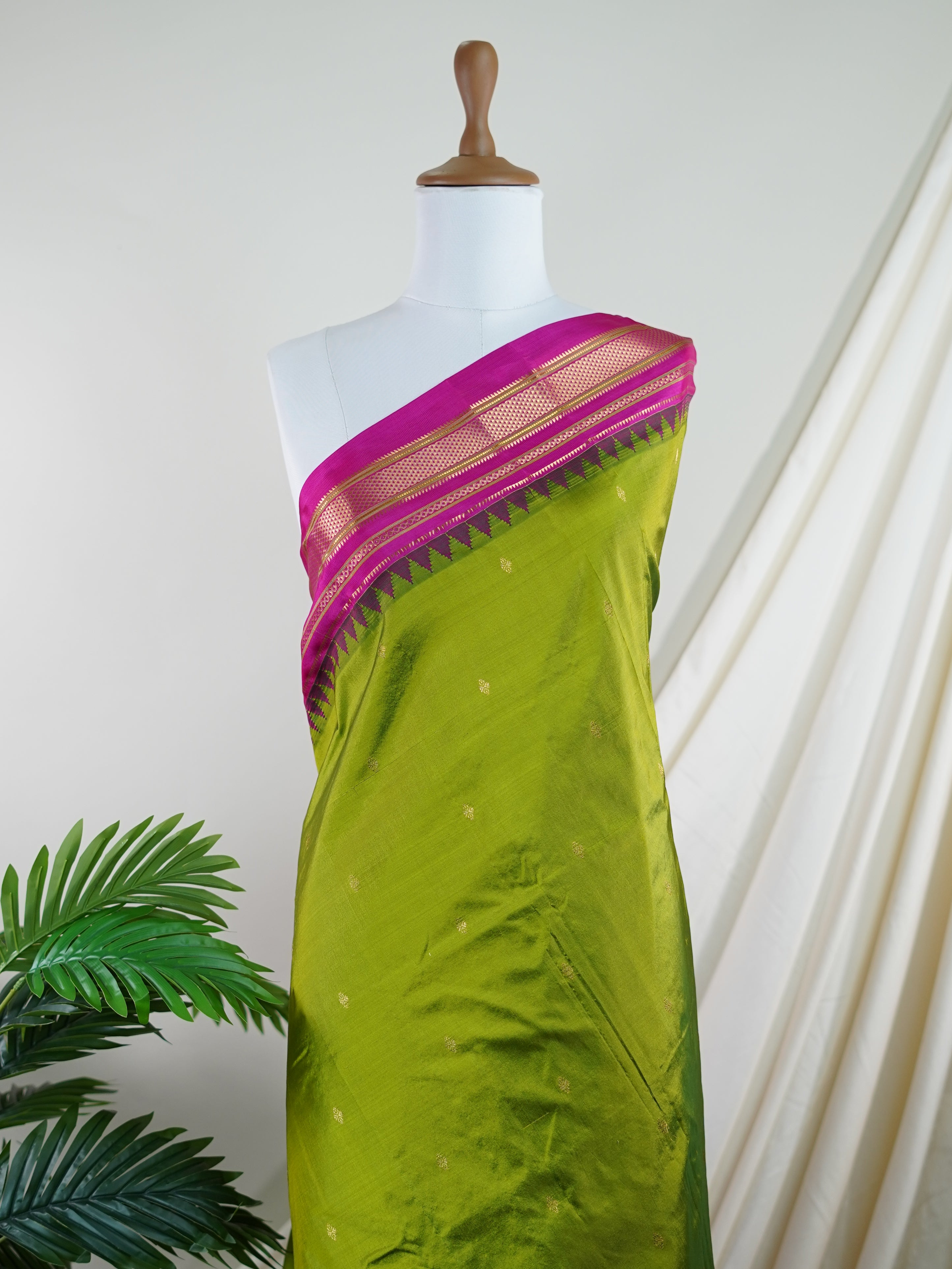 Narayanpet Green 100% Pure Silk - Manoranjitham Weaves - Handloom Store