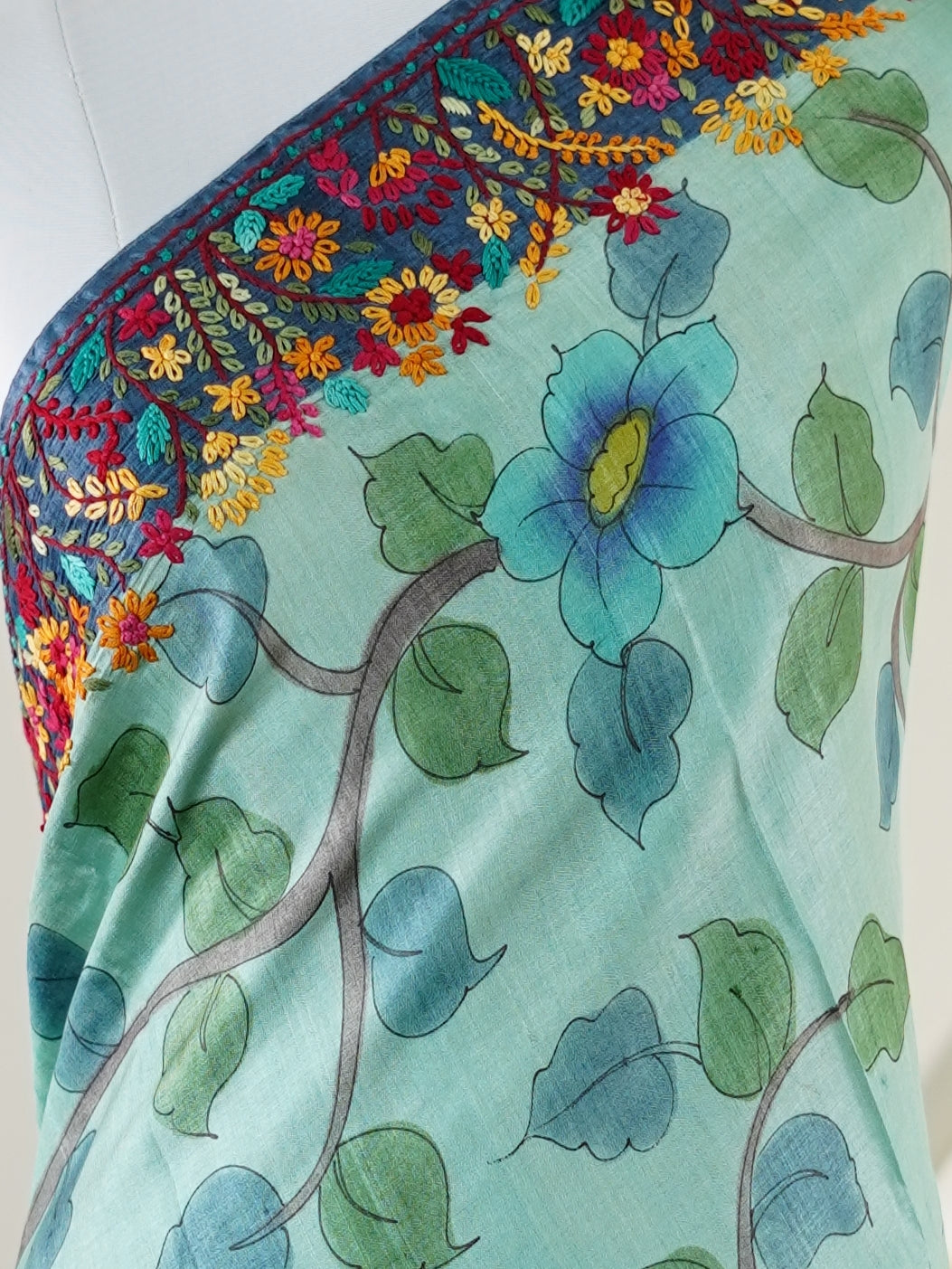 Tussar Blue 100% Pure Tussar - Manoranjitham Weaves - Handloom Store