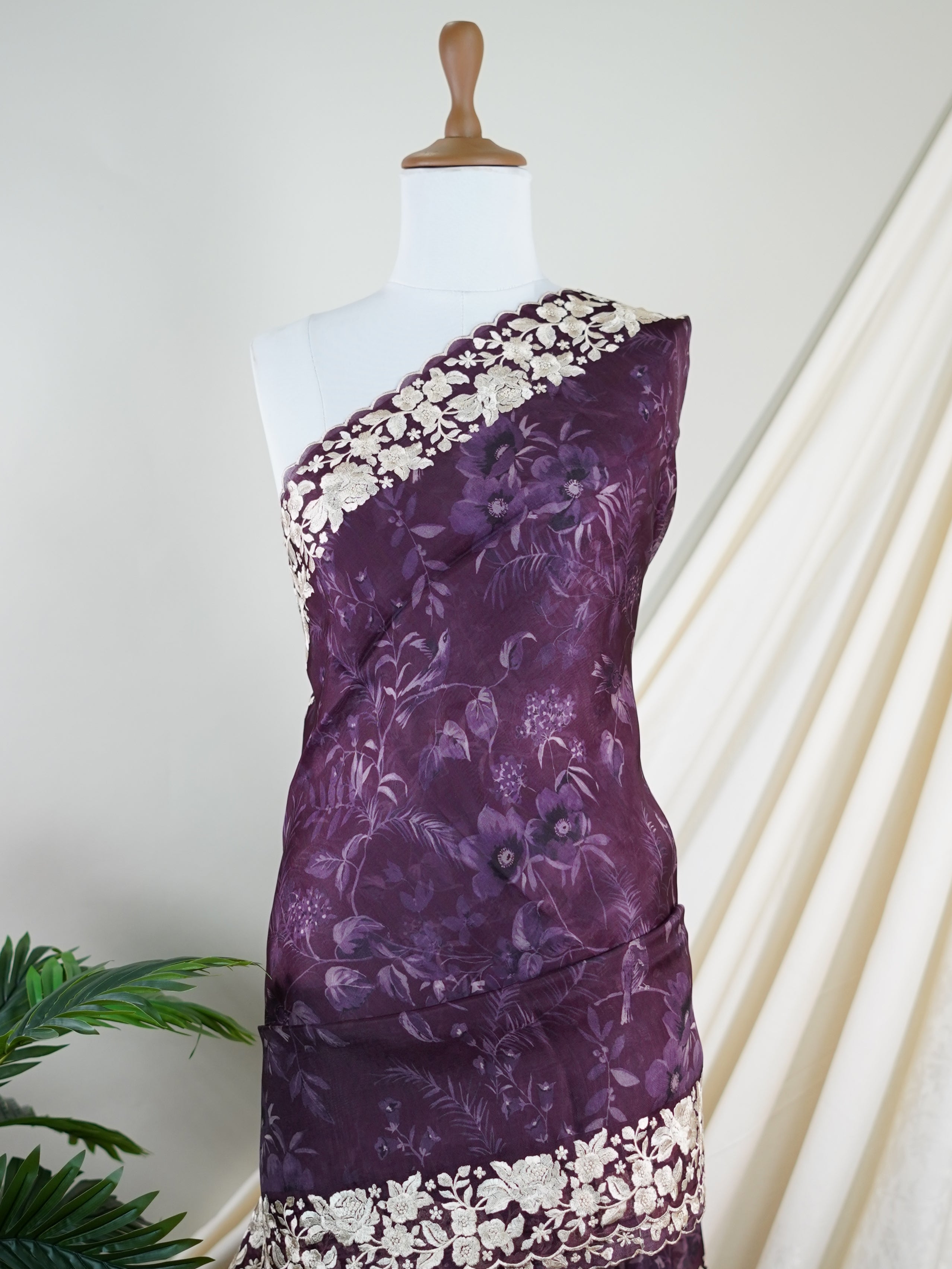 Tussar Wine Organza - Manoranjitham Weaves - Handloom Store