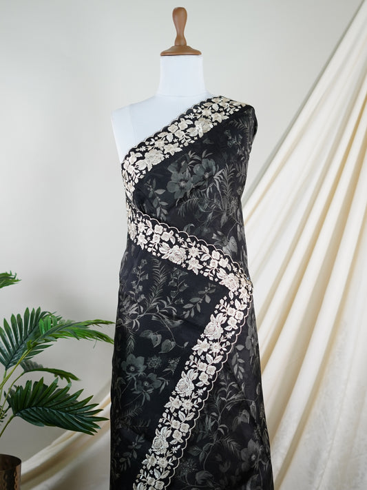 Tussar Black Organza - Manoranjitham Weaves - Handloom Store