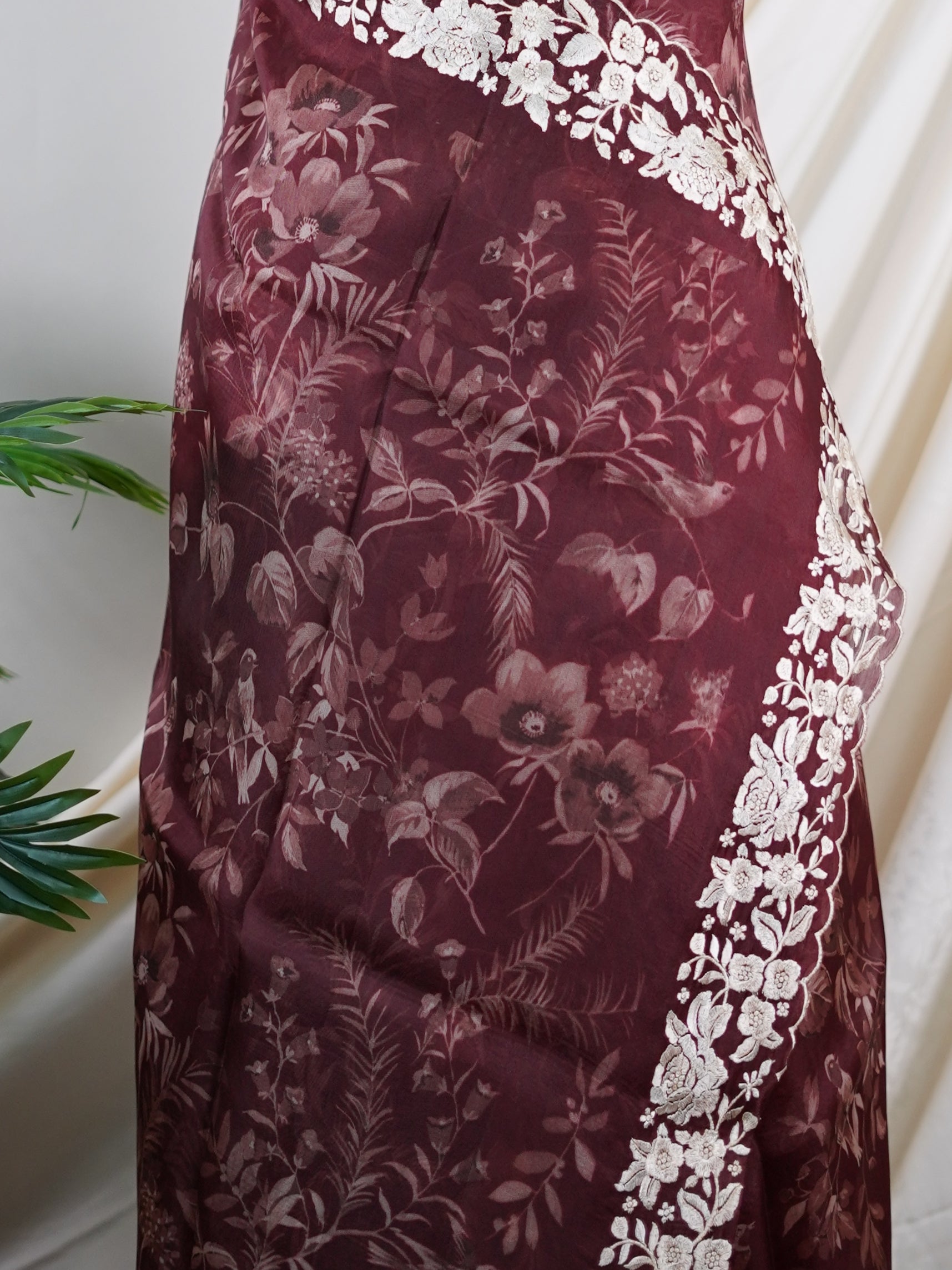 Tussar Maroon Organza - Manoranjitham Weaves - Handloom Store