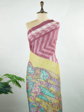 Tussar A Tussar saree with minute hand-done Shibori all over the body, featuring a contrast border and pallu with hand-drawn pen Kalamkari. Elegant, artistic, and truly unique. Karunamayi - Manoranjitham Weaves - Handloom Store
