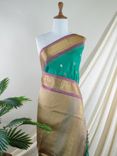Gadwal Silk Light Teal 100% Pure Silk - Manoranjitham Weaves - Handloom Store