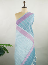 Bengal Cottons Teal South Cotton with Ikkat Style Borders & Grey Blouse Nandini - Manoranjitham Weaves - Handloom Store