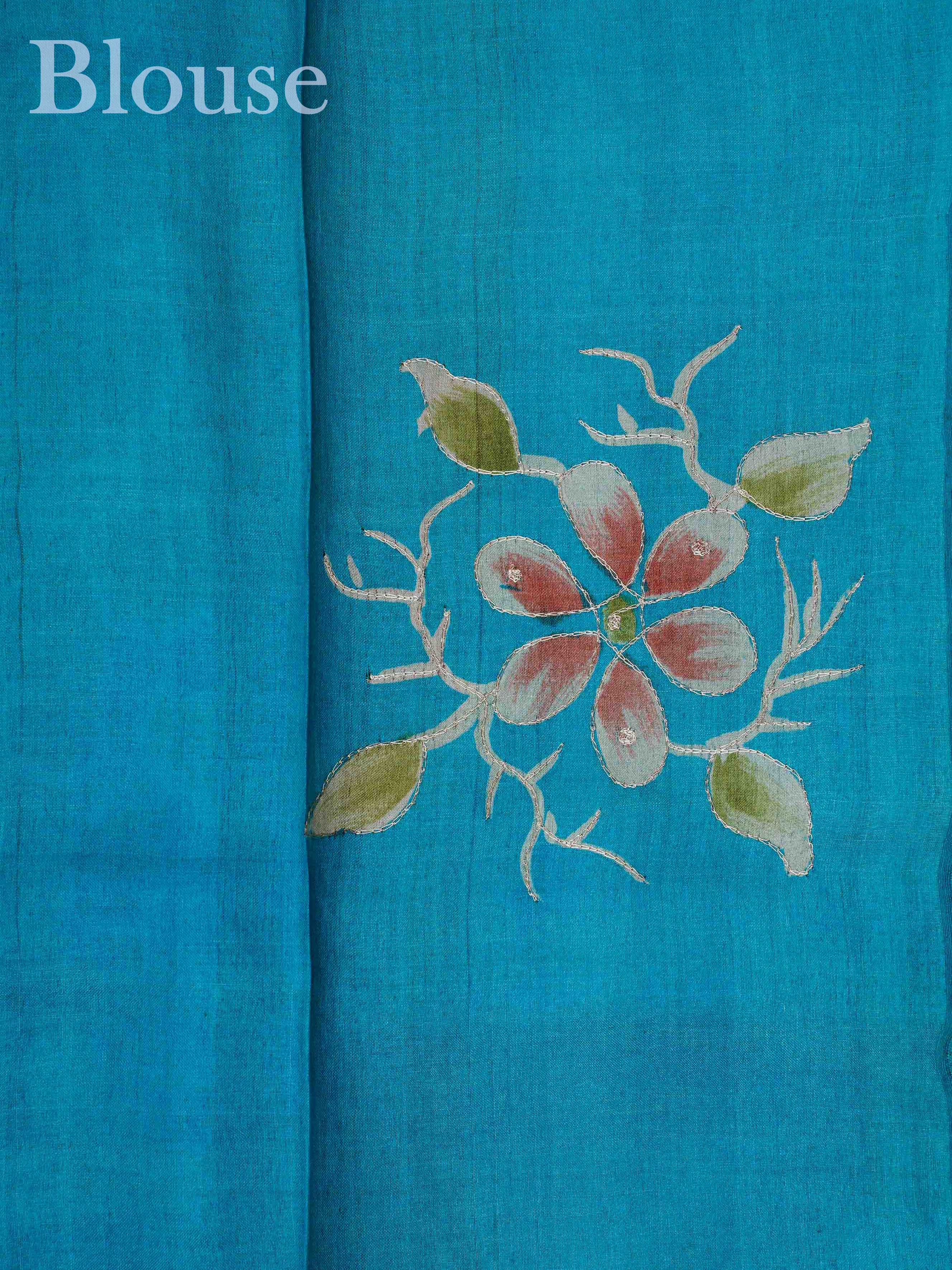 Tussars Royal Blue 100% Pure Tussar - Manoranjitham Weaves - Handloom Store