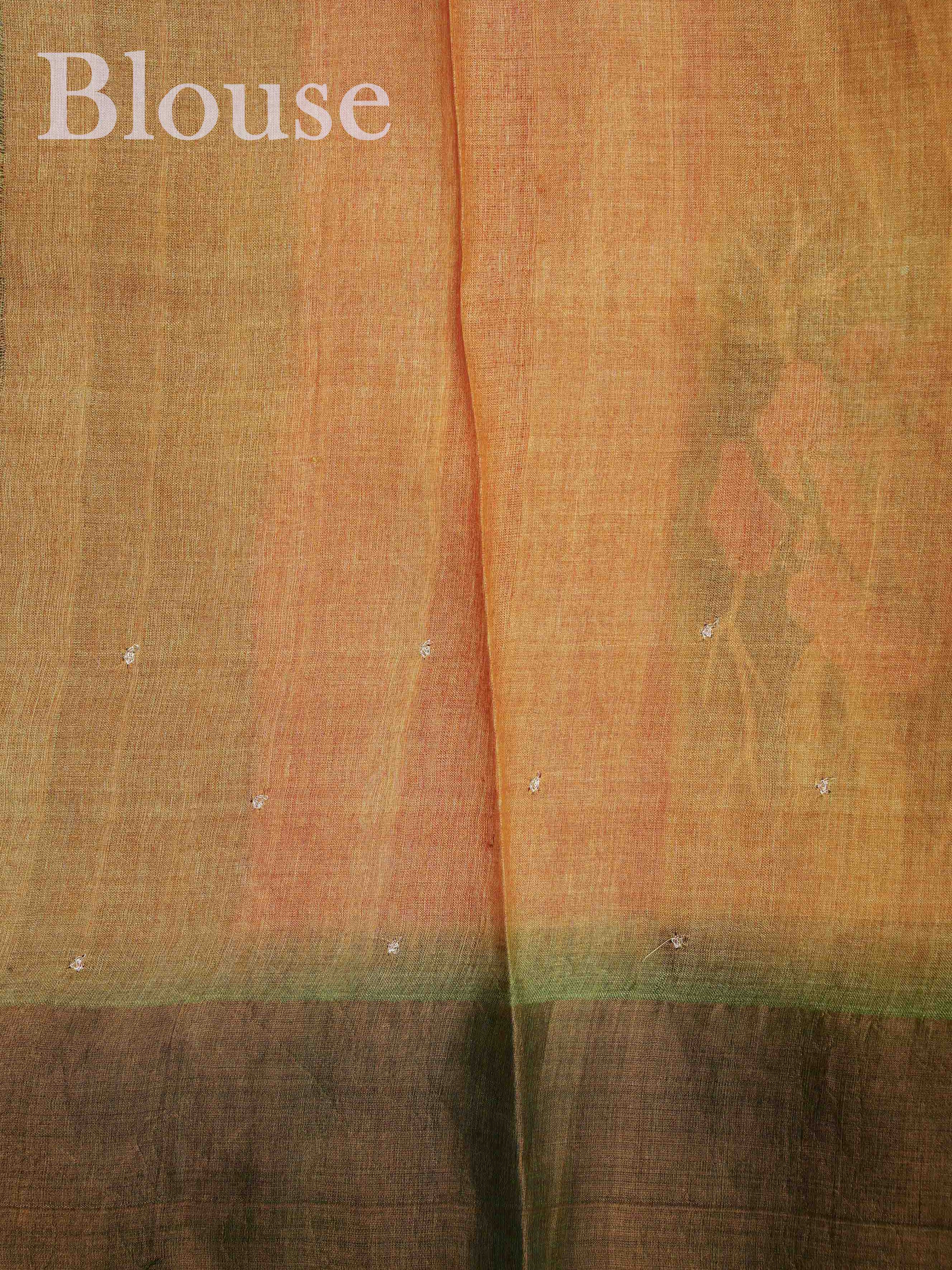 Tussars Army Green 100% Pure Tussar - Manoranjitham Weaves - Handloom Store