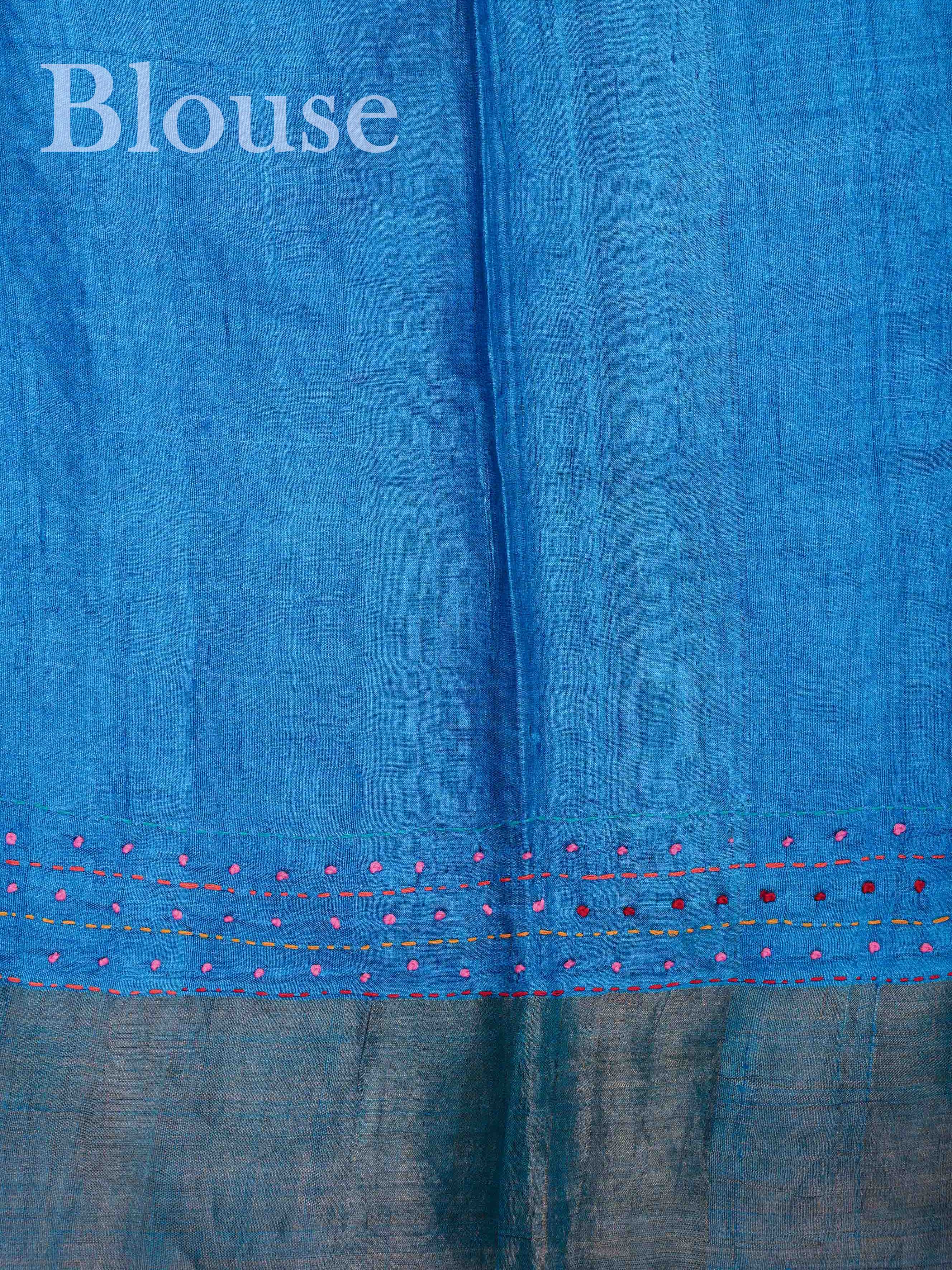 Tussars Royal Blue 100% Pure Tussar - Manoranjitham Weaves - Handloom Store