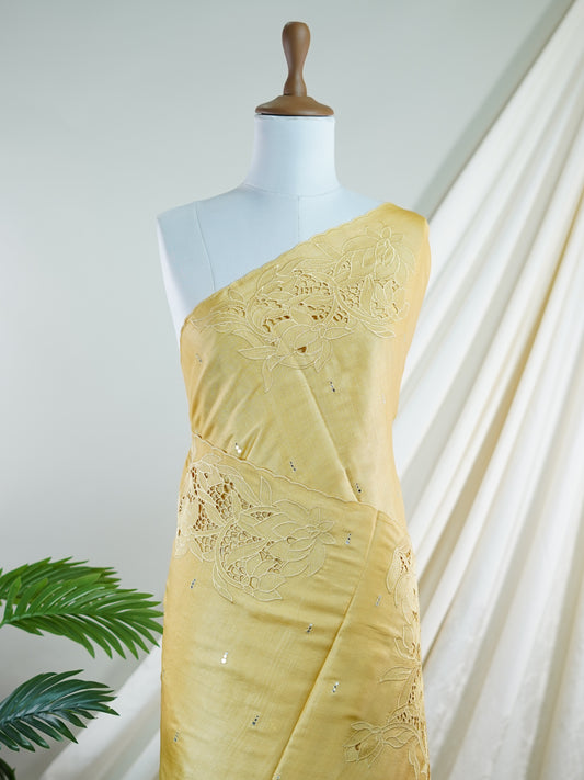 Tussars Yellow 100% Pure Tussar - Manoranjitham Weaves - Handloom Store