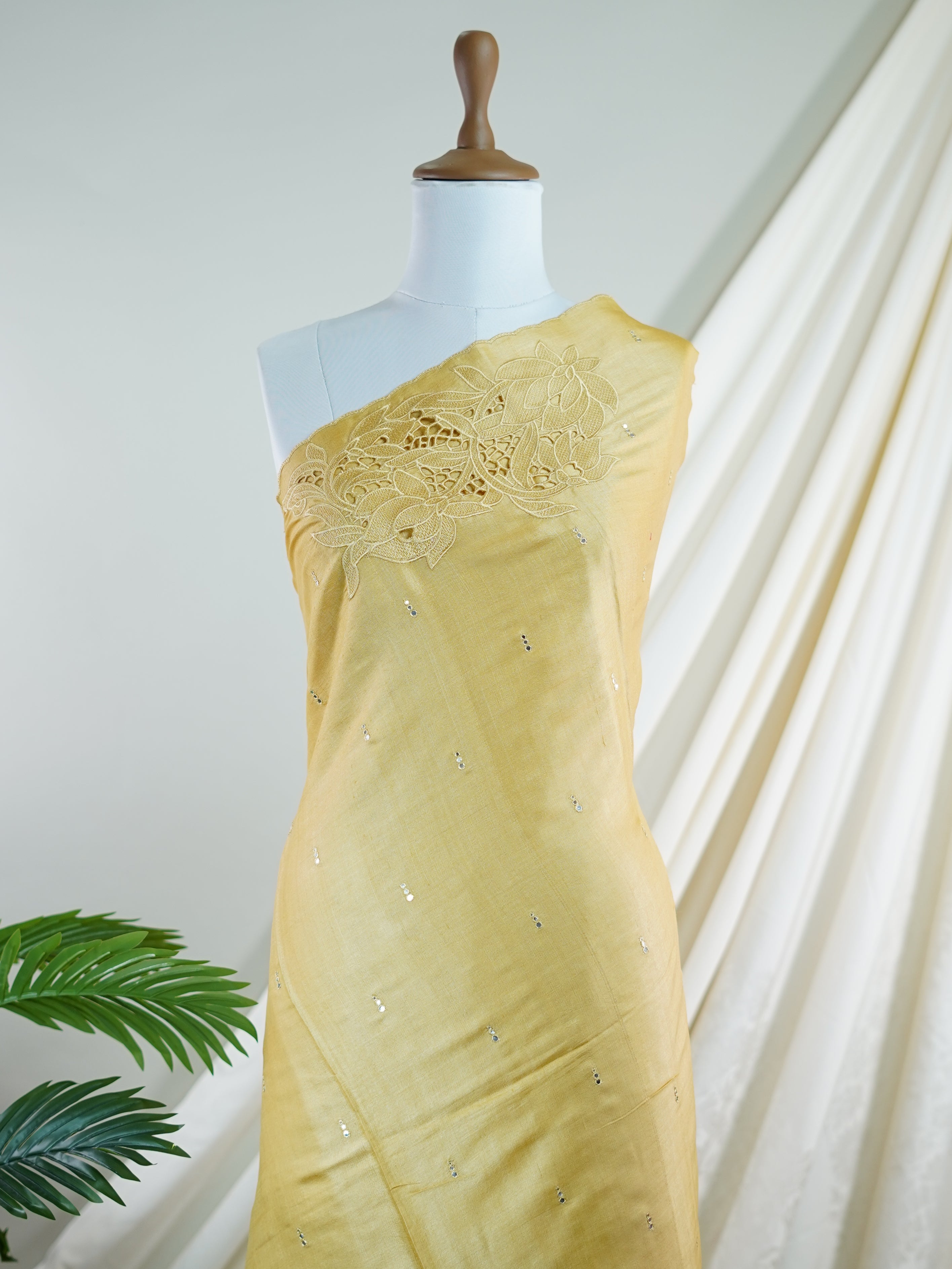 Tussars Yellow 100% Pure Tussar - Manoranjitham Weaves - Handloom Store