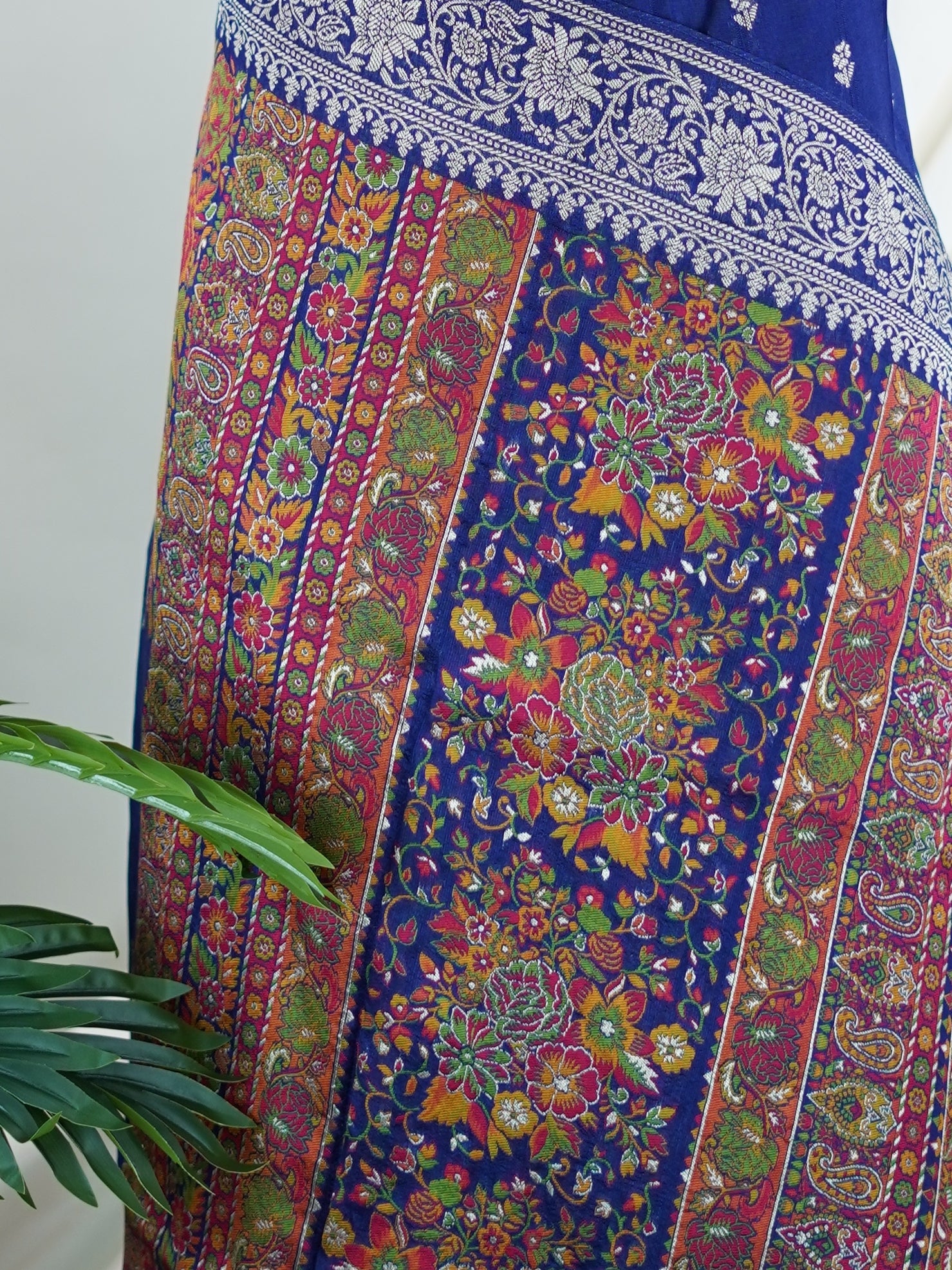 Georgette Royal Blue Tussar Georgette - Manoranjitham Weaves - Handloom Store