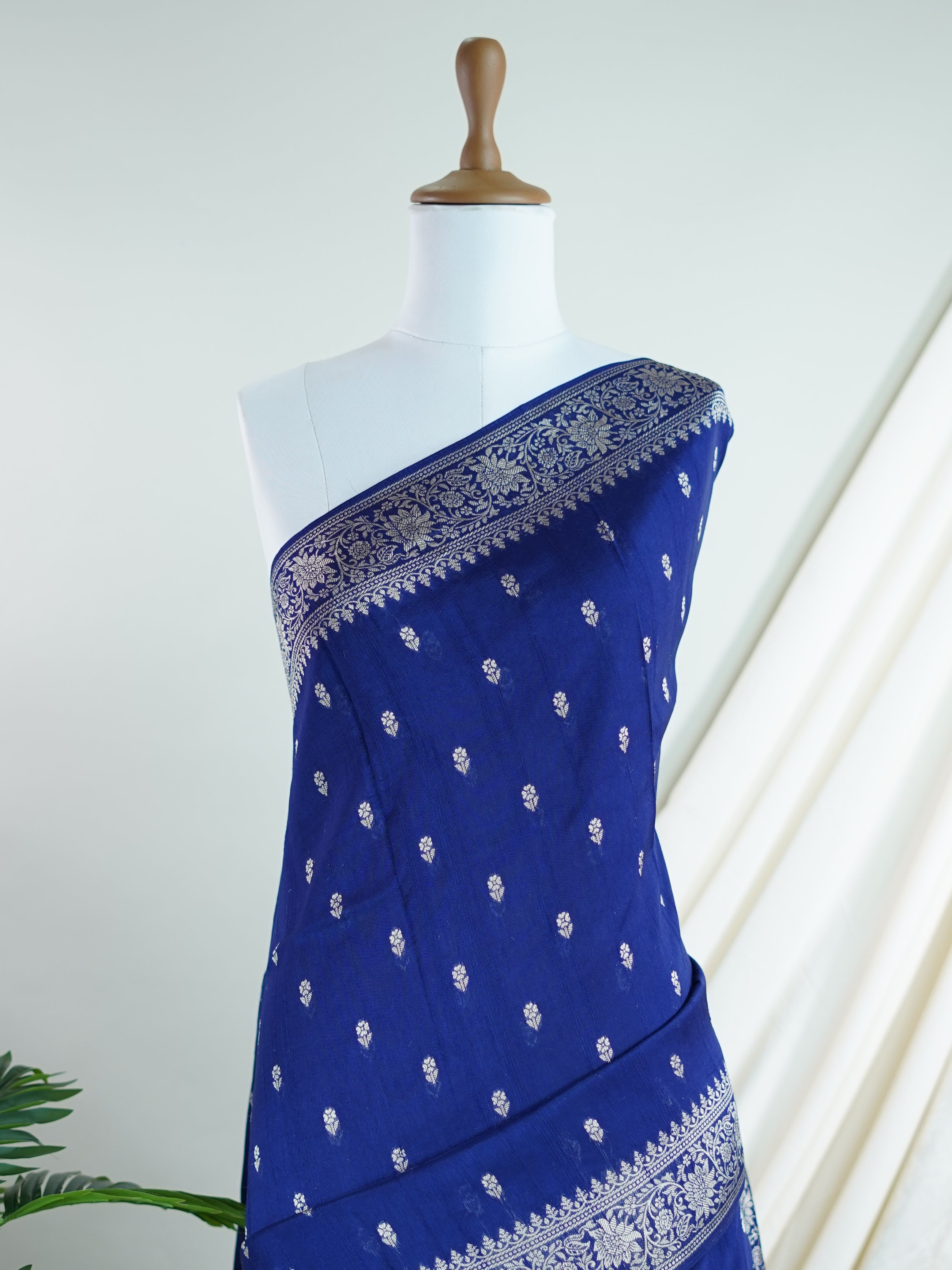 Georgette Royal Blue Tussar Georgette - Manoranjitham Weaves - Handloom Store