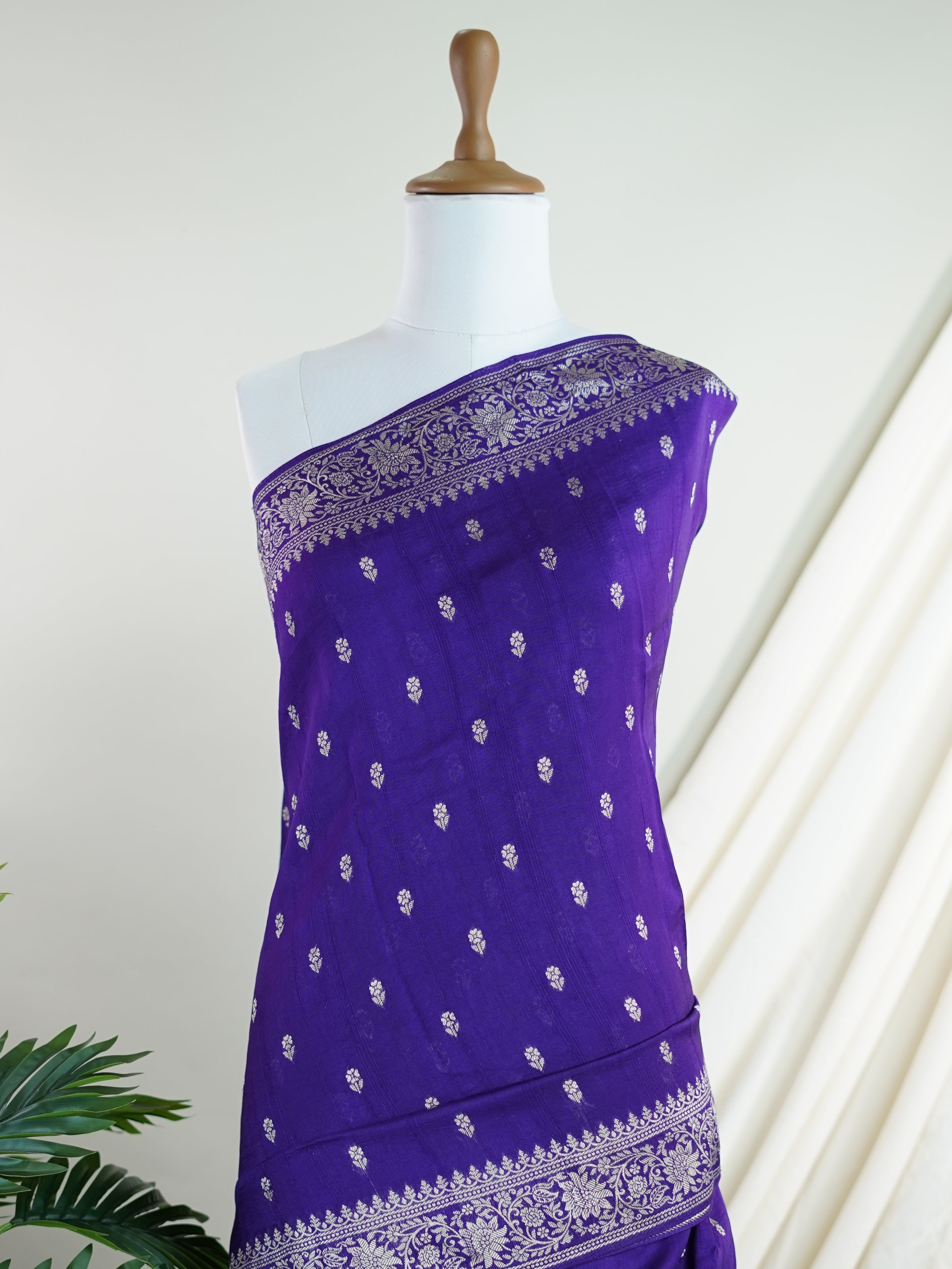 Georgette Purple Tussar Georgette - Manoranjitham Weaves - Handloom Store