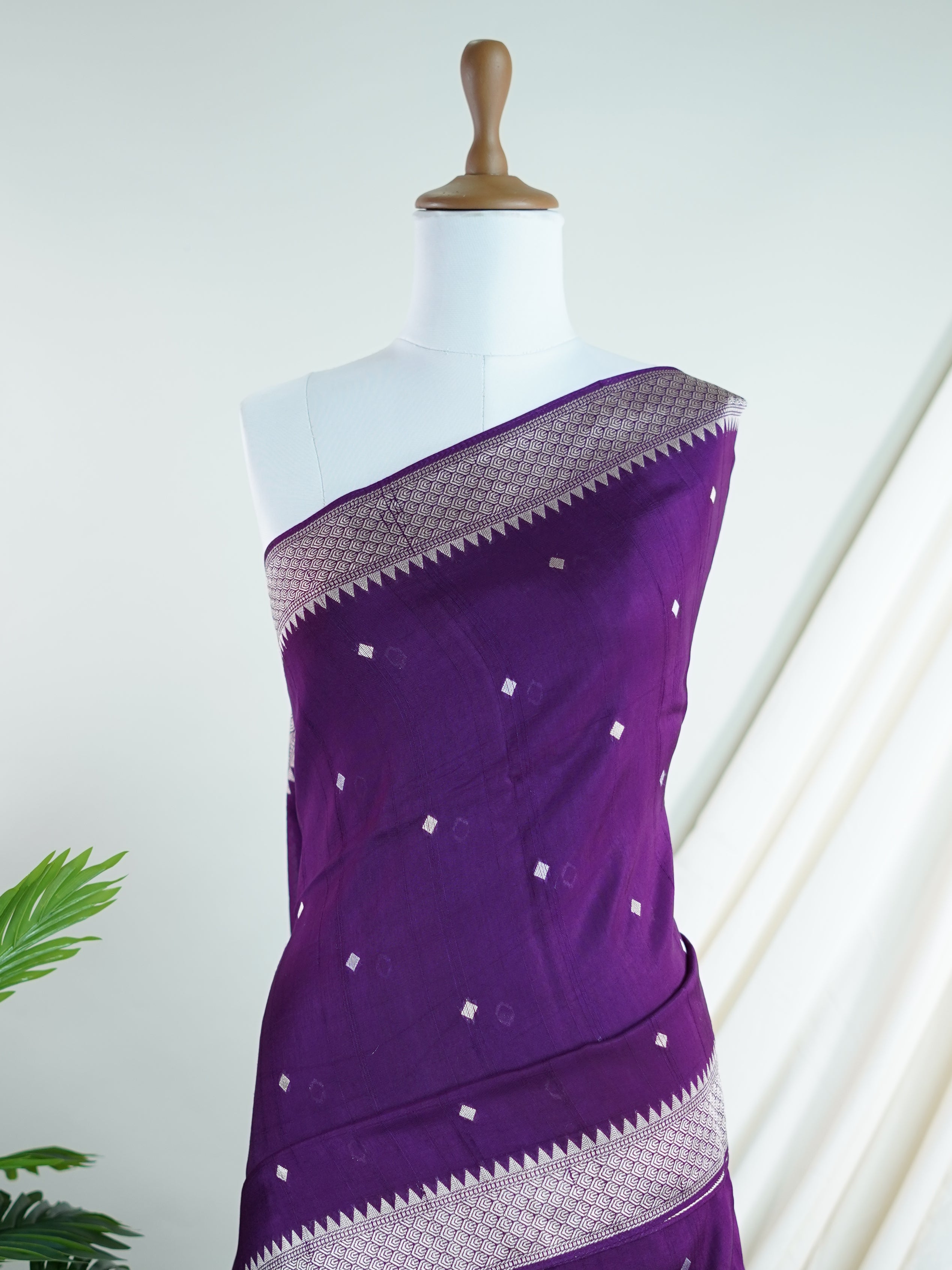 Georgette Violet Tussar Georgette - Manoranjitham Weaves - Handloom Store