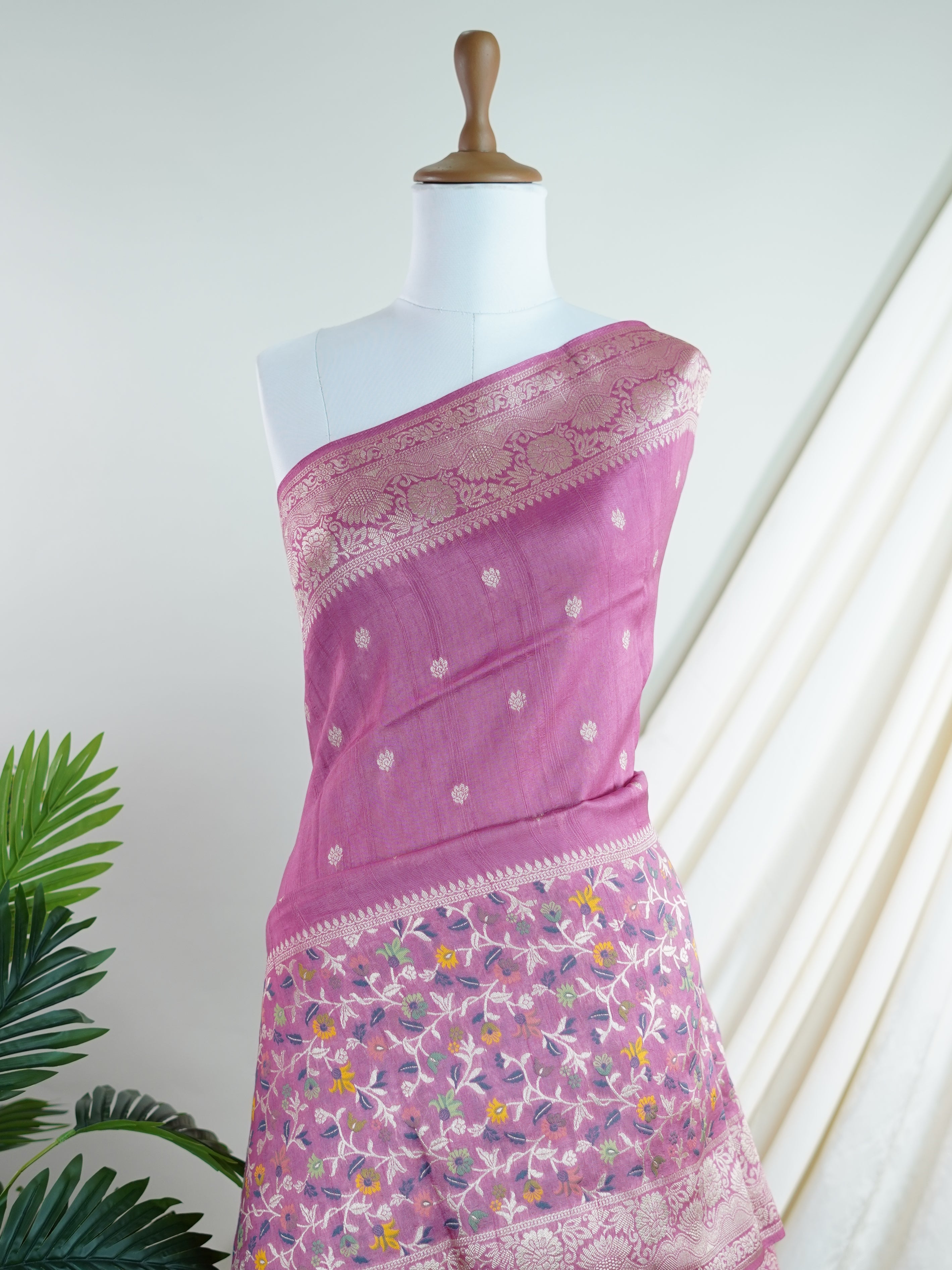 Georgette Pink Tussar Georgette - Manoranjitham Weaves - Handloom Store
