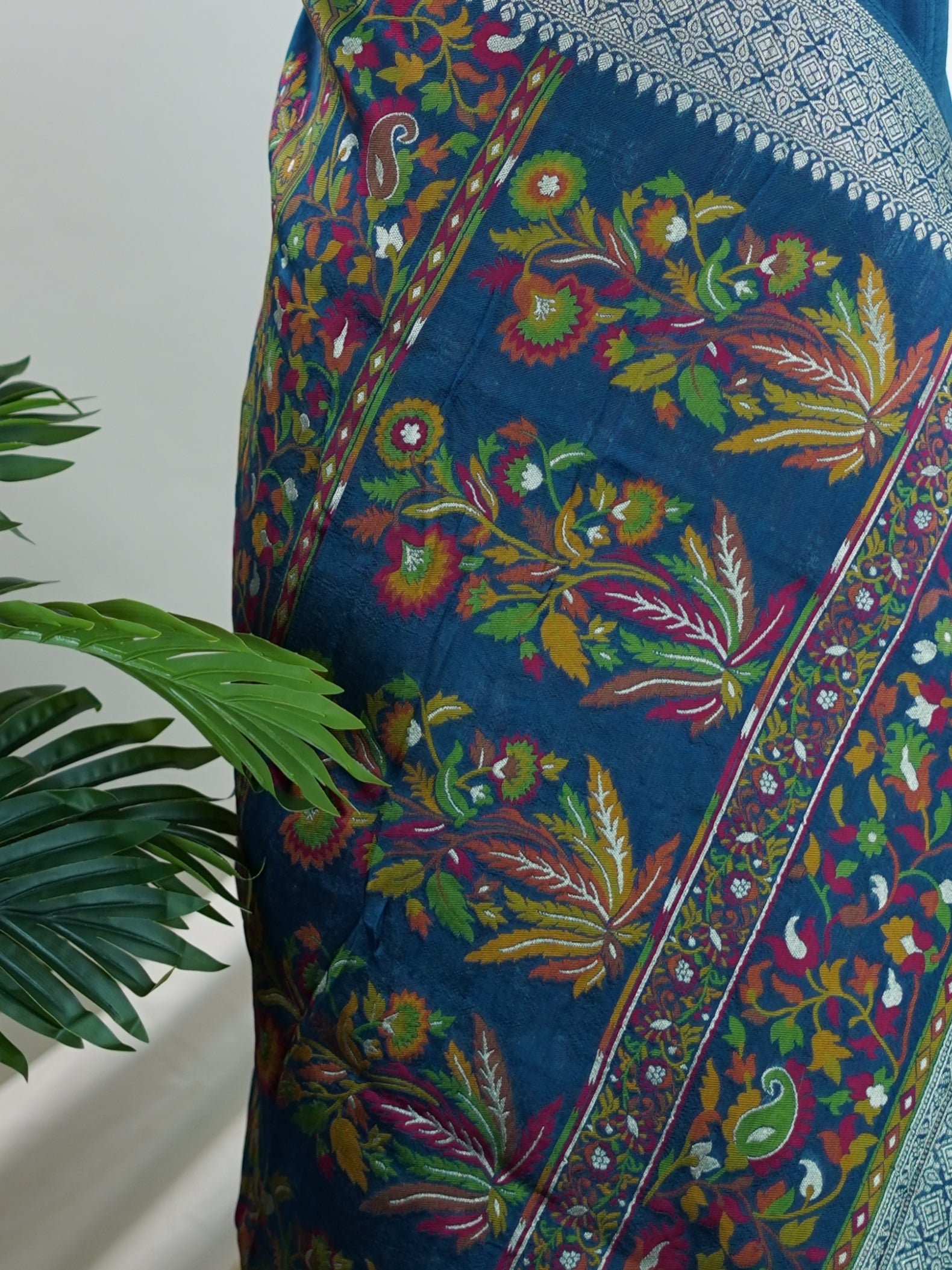 Georgette Blue Tussar Georgette - Manoranjitham Weaves - Handloom Store