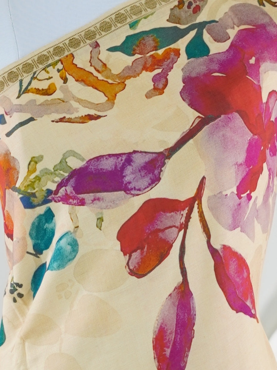 Handspun Cotton Cream 100% Pure Cotton - Manoranjitham Weaves - Handloom Store