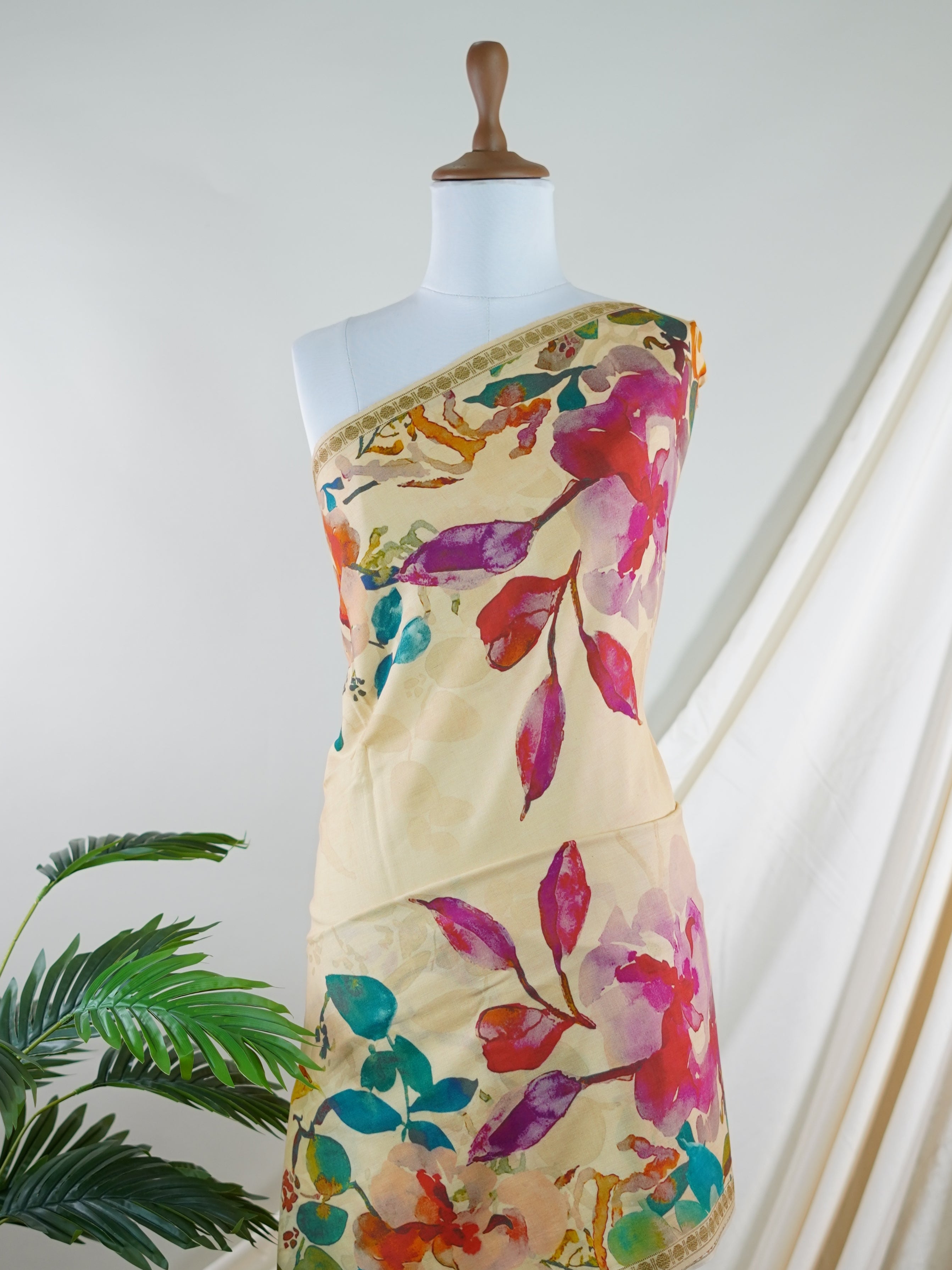 Handspun Cotton Cream 100% Pure Cotton - Manoranjitham Weaves - Handloom Store