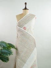 Kota This exquisite 100% Pure Silk saree, featuring Peach and nan, celebrates heritage craftsmanship. Its intricate Buttas work makes it a timeless classic. Charukesi – Cream Handloom - Manoranjitham Weaves - Handloom Store