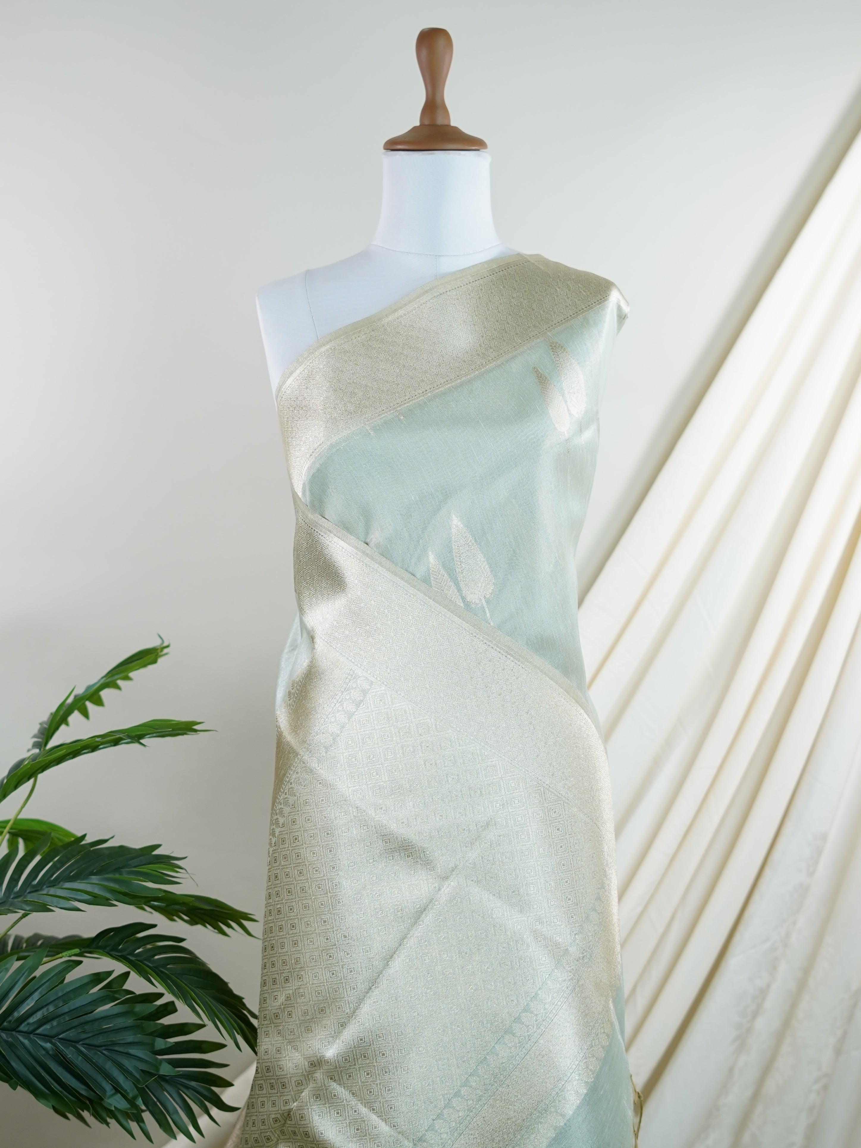 tissue Teal Green Semi Tissue - Manoranjitham Weaves - Handloom Store