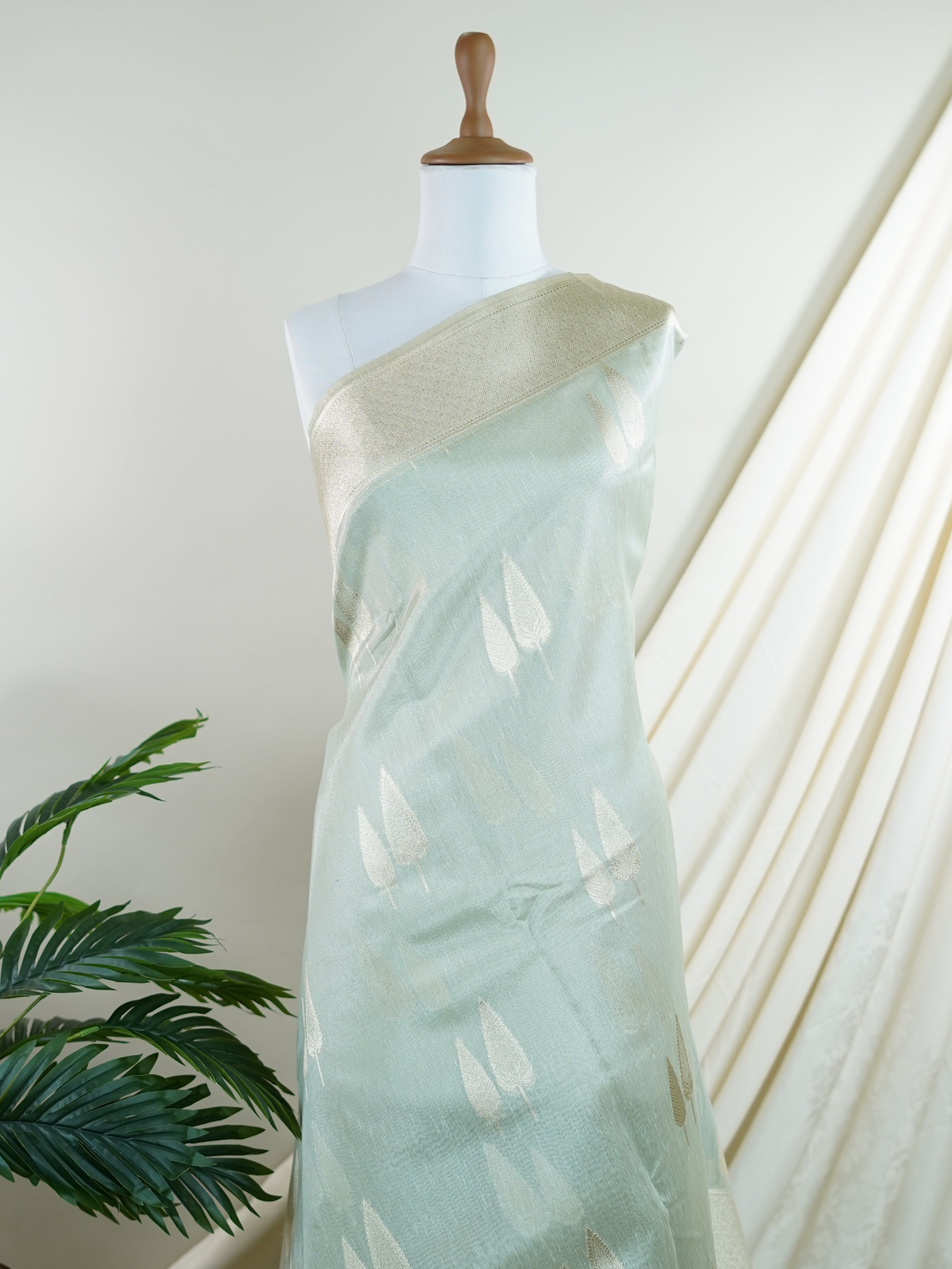 tissue Teal Green Semi Tissue - Manoranjitham Weaves - Handloom Store