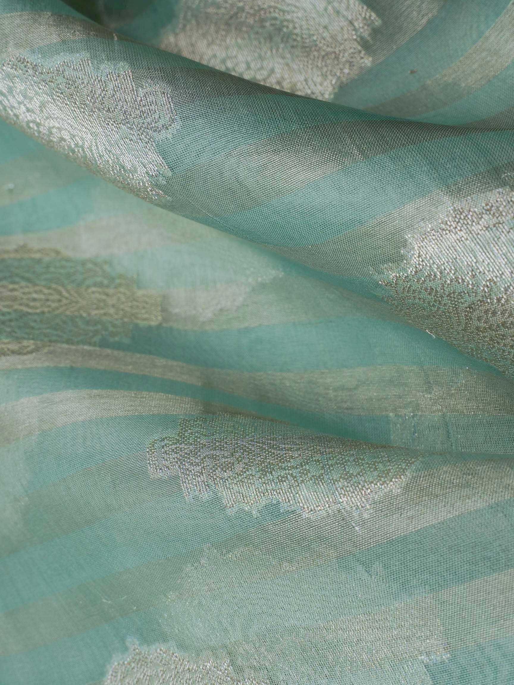 tissue Teal Green 100% Pure Tissue - Manoranjitham Weaves - Handloom Store