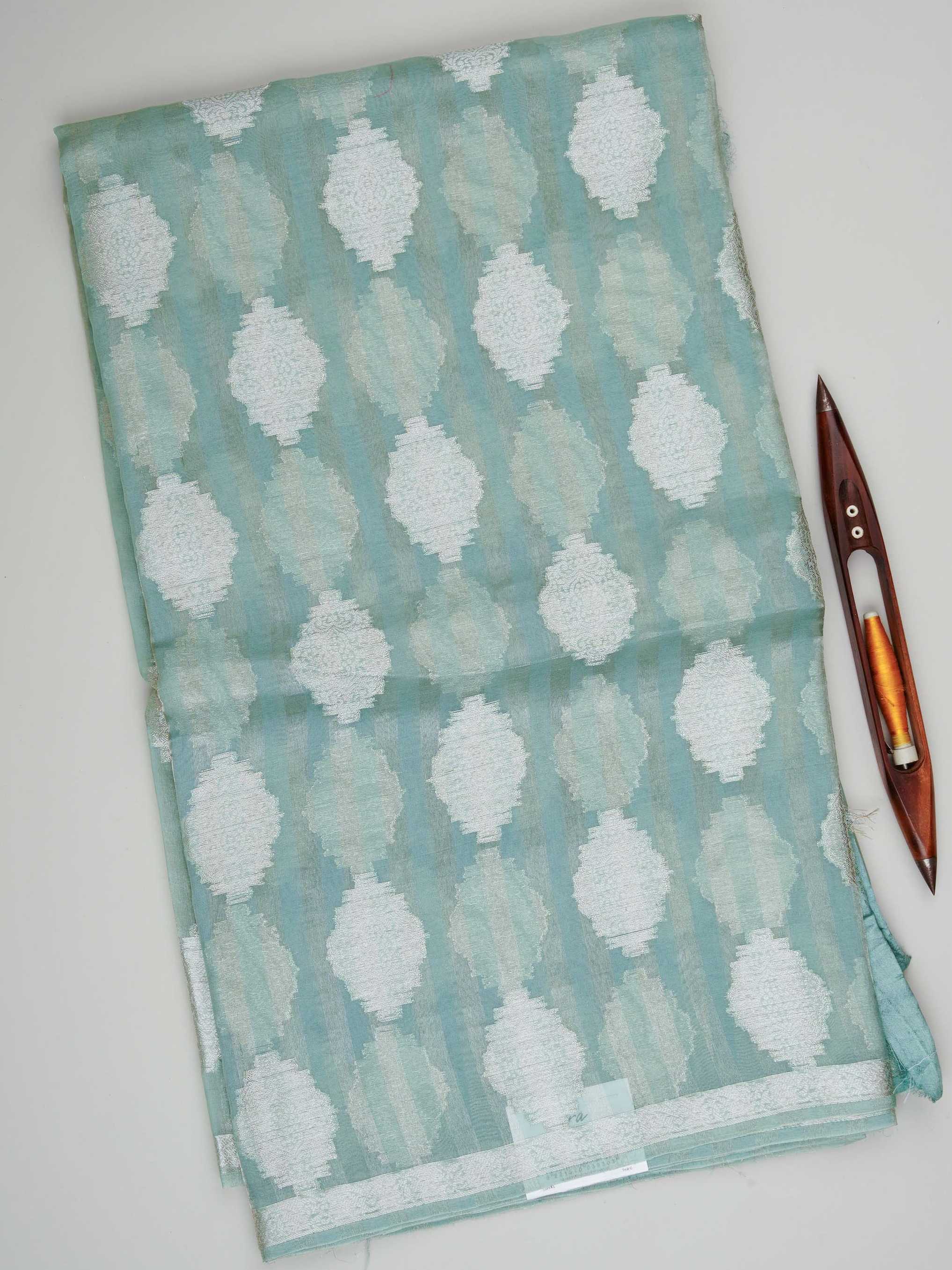 tissue Teal Green 100% Pure Tissue - Manoranjitham Weaves - Handloom Store